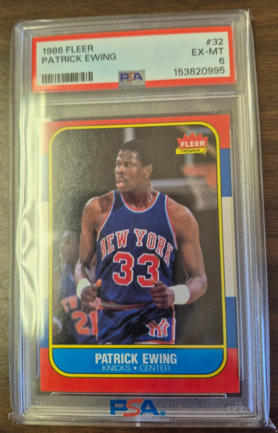 1986 Fleer Basketball Patrick Ewing PSA 6 EX-MT CaRD #32 New York Knicks 1986 Fleer Basketball Patrick Ewing PSA 6 EX-MT CaRD #32 New York Knicks