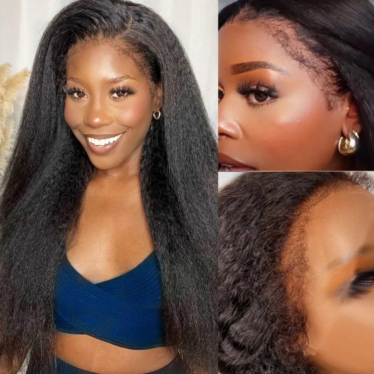4C Edges Kinky Straight Lace Front Wigs Human Hair Yaki 13x4 Lace Frontal wig