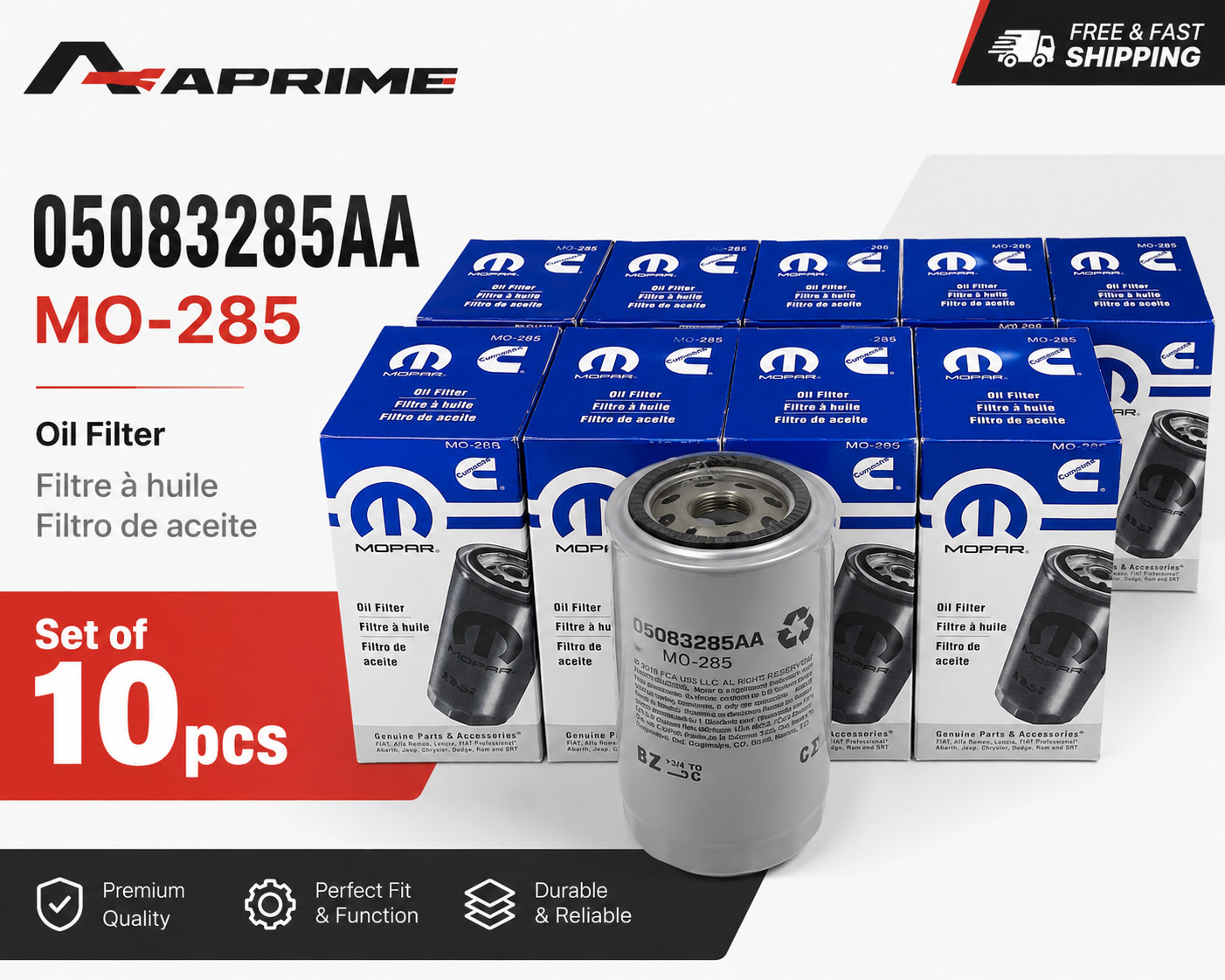 LOT OF 10. NEW Mopar Engine Oil Filter MO-285, 05083285AA 2011-2024 RAM 5500HD