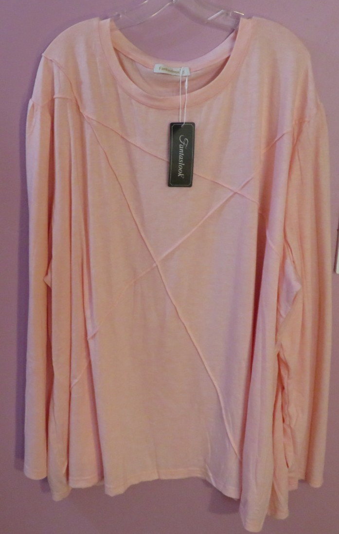 NWT Fantaslook Women’s Long Sleeve Pleated Crew Neck Casual Lightweight Top 5XL
