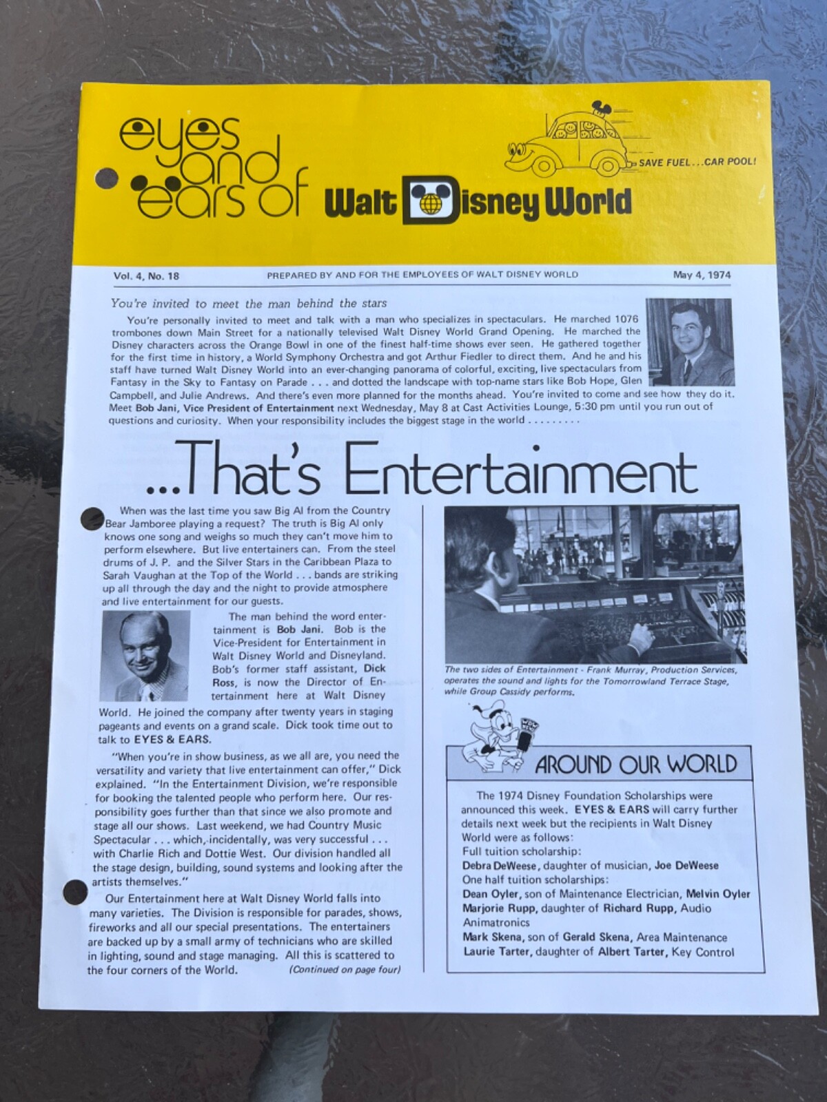 1974 Vintage Rare Disney original Document Eyes and Ears Publication. VOL.4 #18