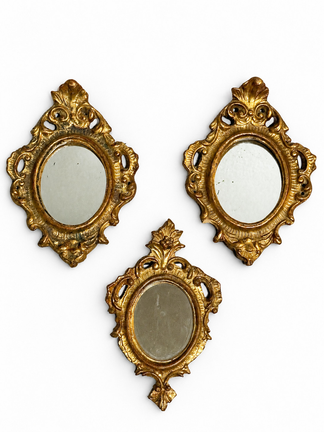 3 Vtg Italian Florentia Ornate Gold Wall Mirrors Stamped Italy Style 6943/1 & 95