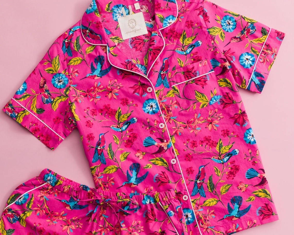 NEW $168 Printfresh Hummingbird Haven PJ Pajama SET XS Organic Print Fresh Pink