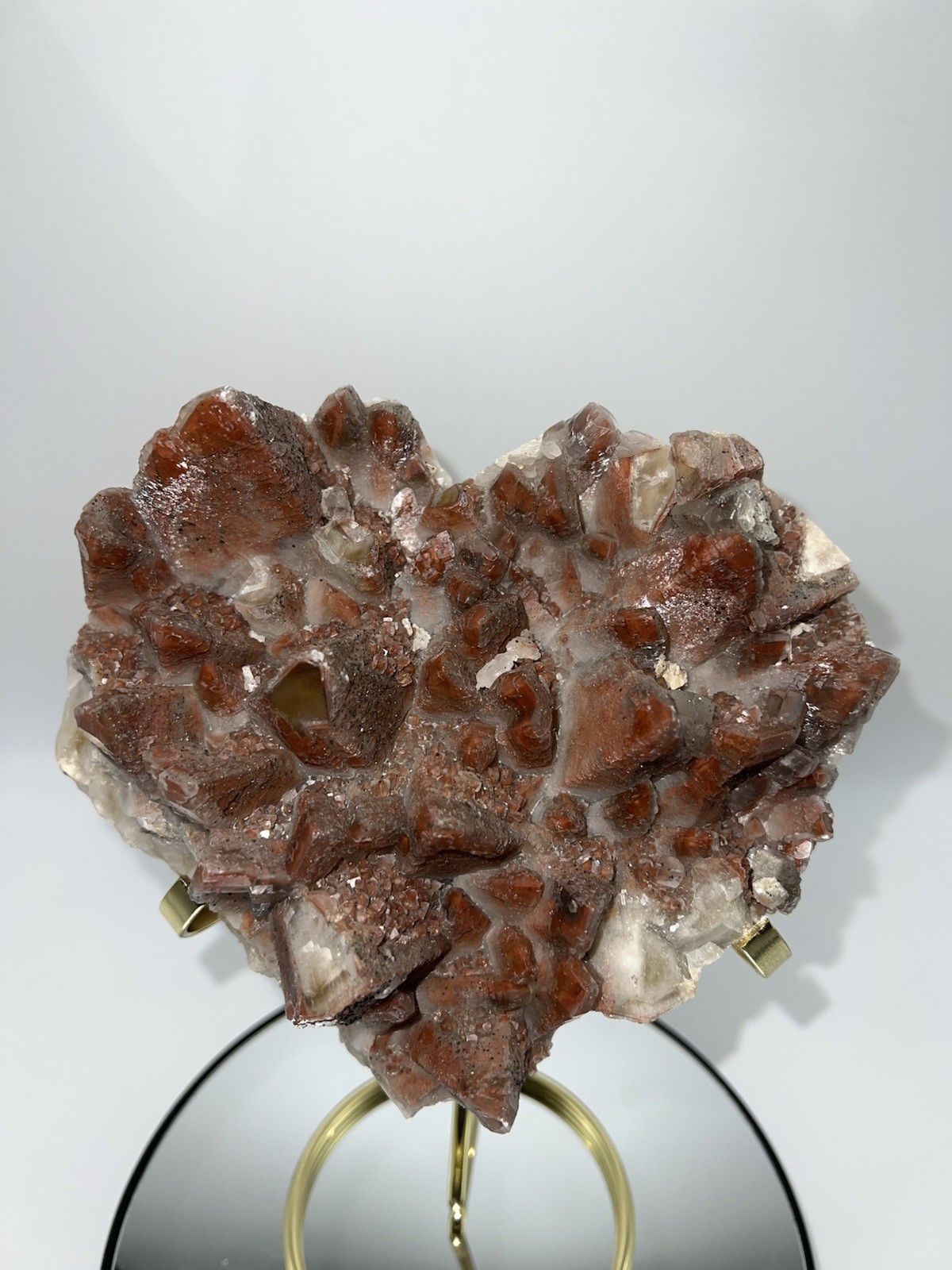 4.8 Lb Natural Rootbeer/Red Dogtooth Calcite Heart With Stand Amazing Quality