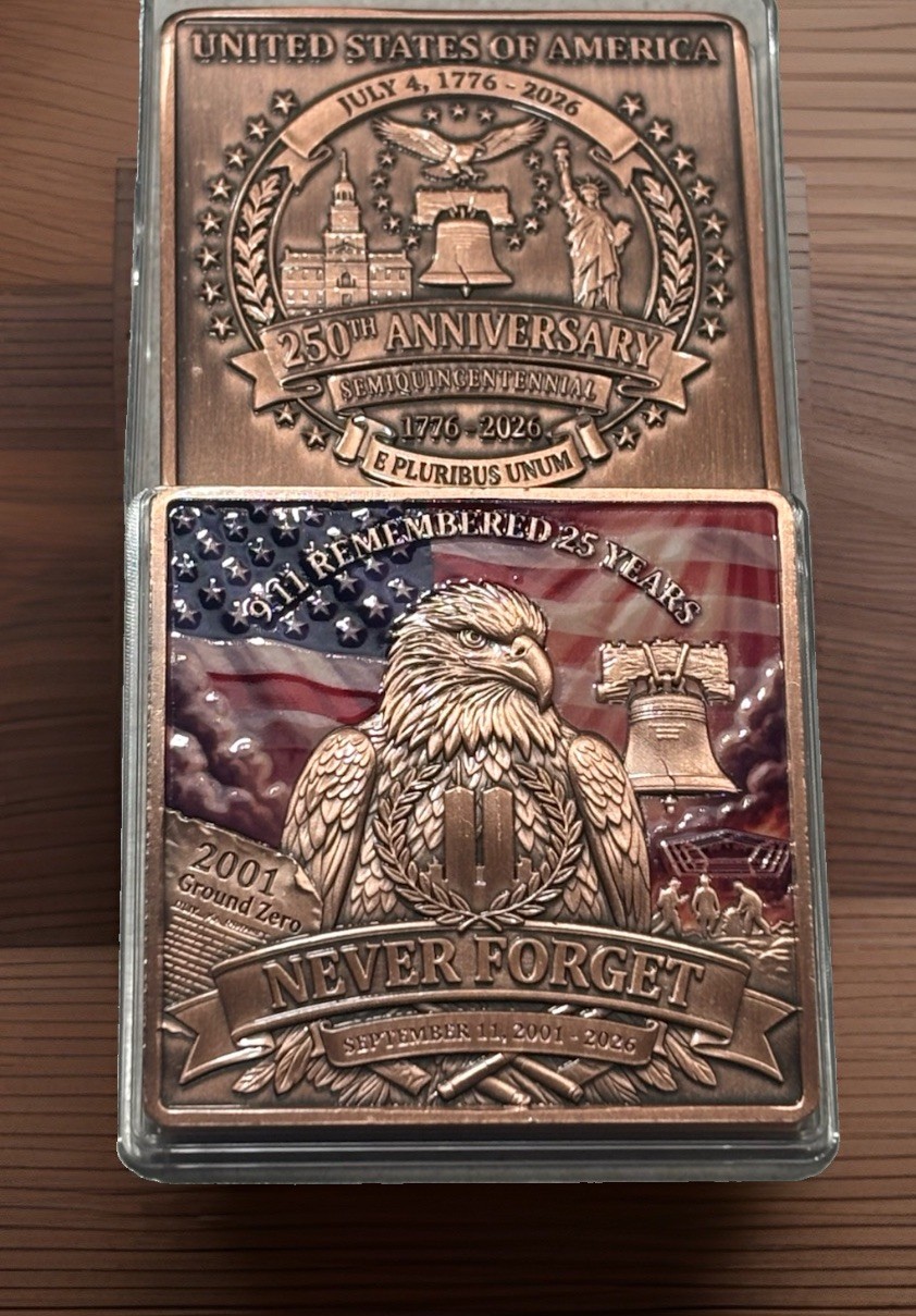 COPPER RESERVE MINT - Five (5) Ounce Bar .999 Fine 9/11 Tribute/America’s 250th