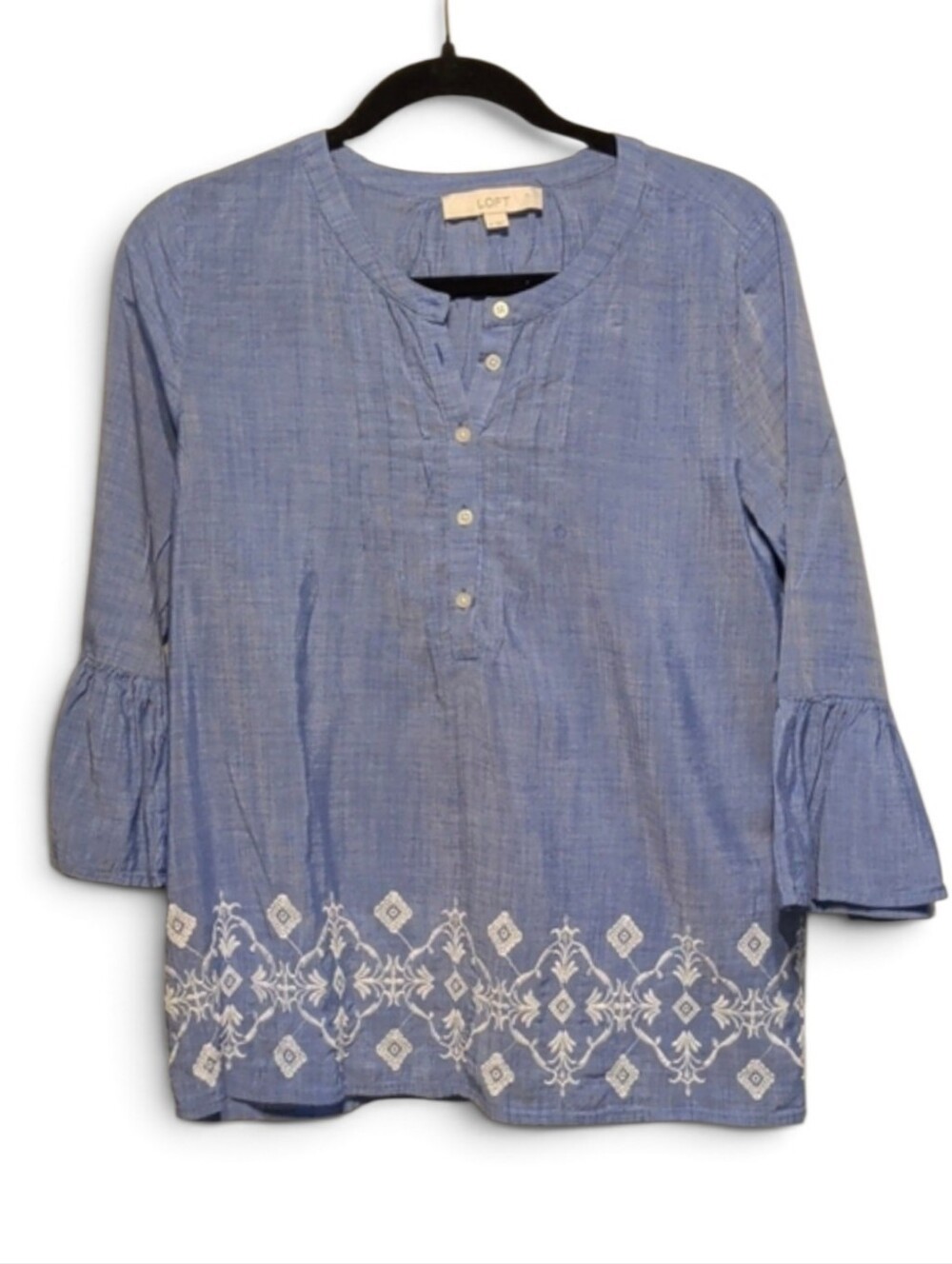LOFT Light Blue Cotton Embroidered Blouse LOFT Light Blue Cotton Embroidered Blouse
