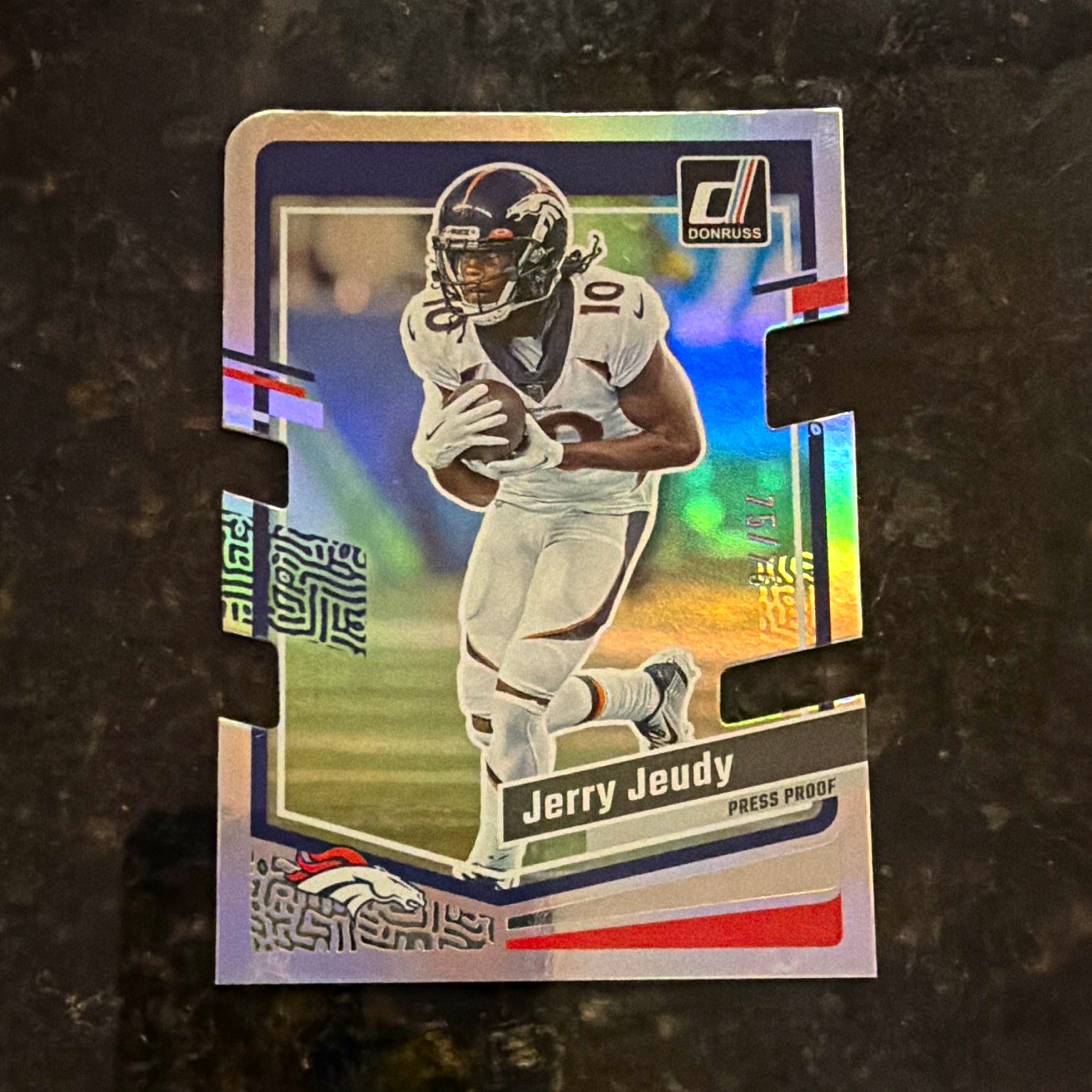 Panini 2023 Donruss Jerry Jeudy Broncos #87 Press Proof Silver Die-Cut 75/75