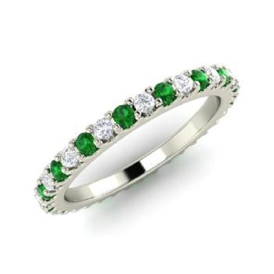 0.72 Ct Real Natural Emerald Diamond Anniversary Eternity Band 14K White Gold
