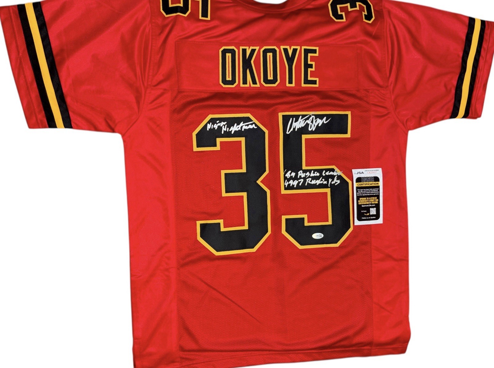 Kansas City Chiefs Christian Okoye Signed Red & Black Custom Jersey JSA Cert