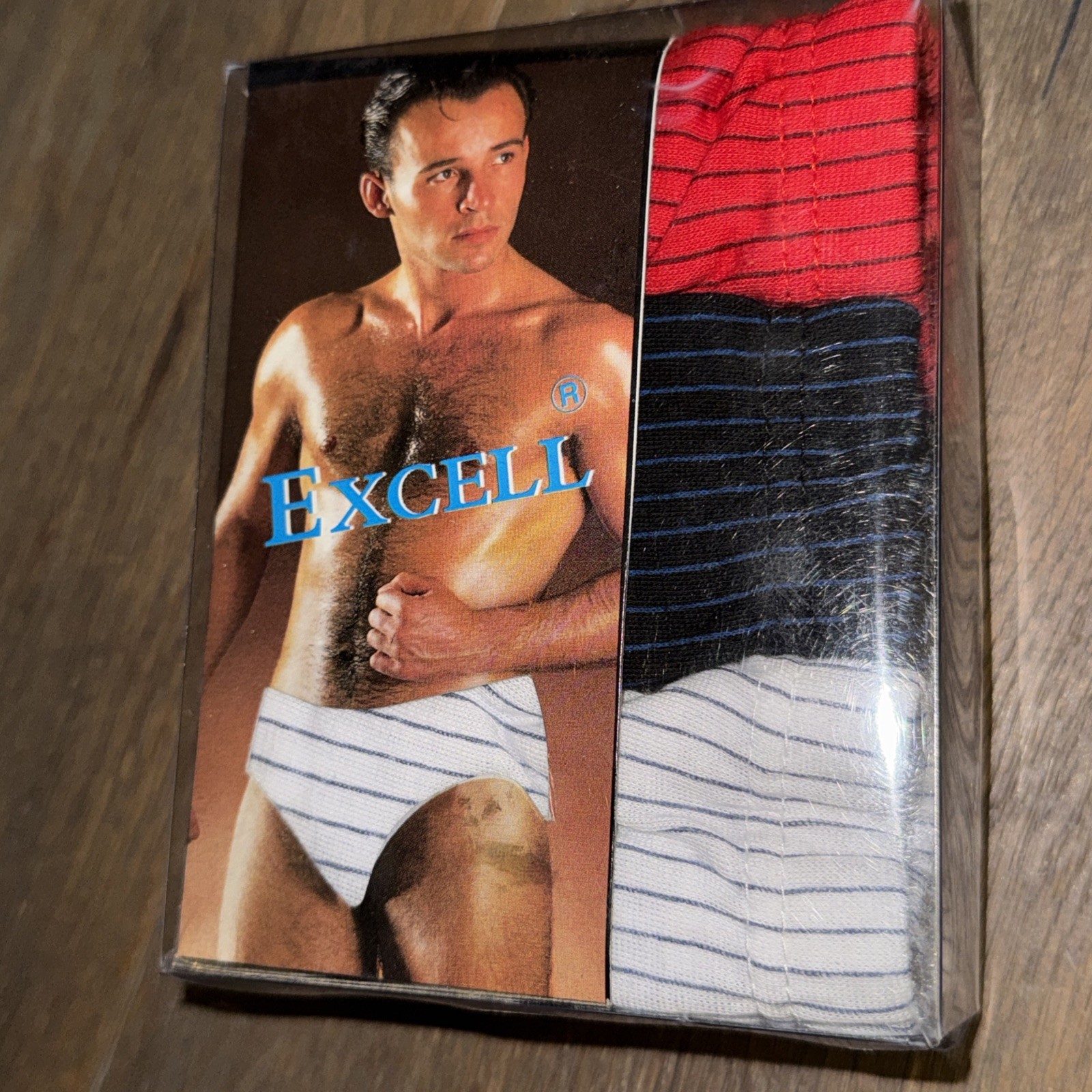 Vtg 90s EXCELL Mens Low Rise Briefs Striped Cotton Stretch LARGE 3 Pr Red Pack