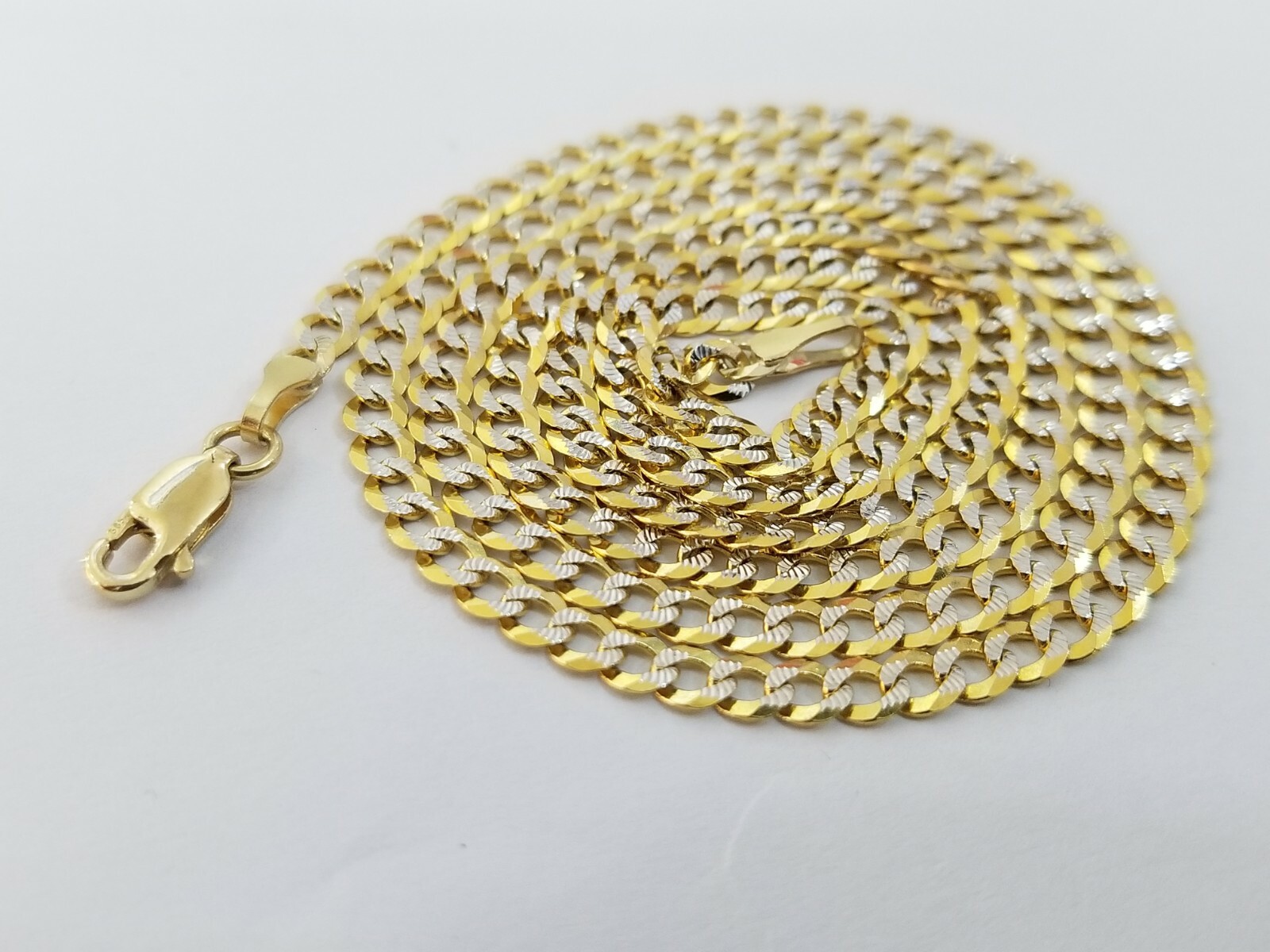 10KT Solid Yellow Gold Cuban Link 4mm Chain Diamond Cut 16