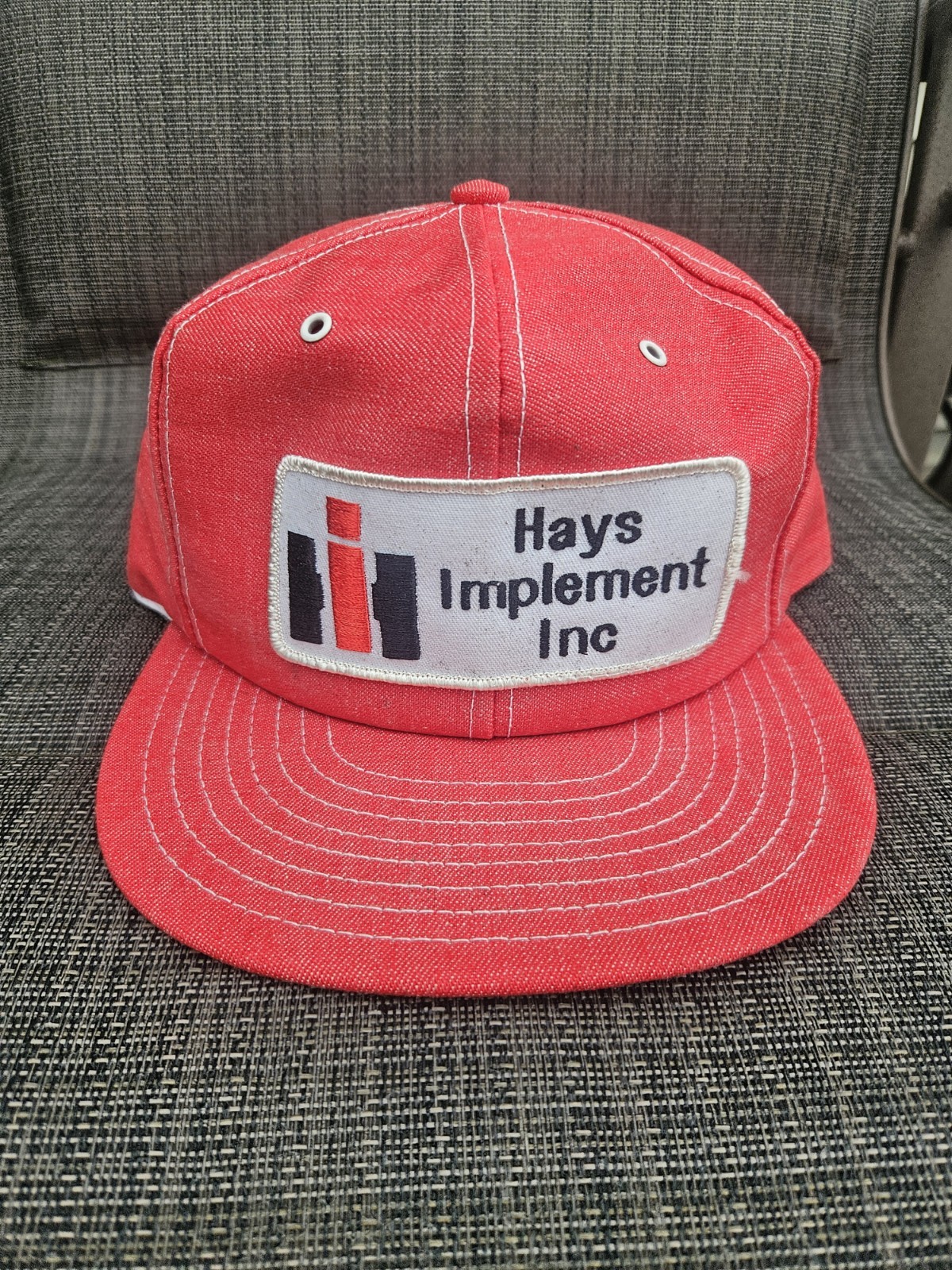 VTG RED Denim LOUISVILLE IH International Harvester Trucker Hat Cap Snapback 80s