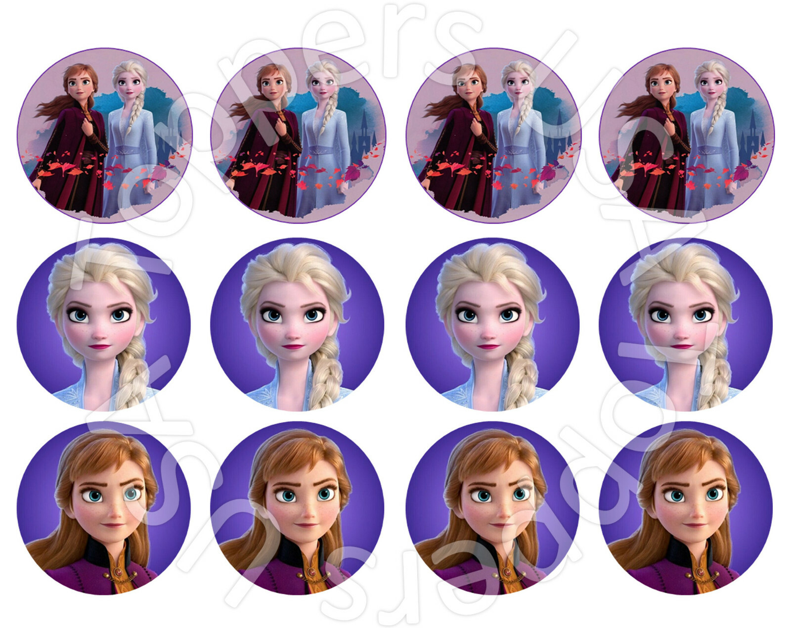 24x EDIBLE Frozen 2 Circle Cupcake Cookie Toppers Wafer Paper Sheet Uncut 1.7\