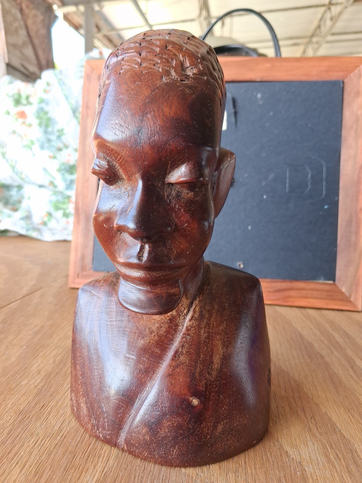 Vintage African Bust 8”Hand Carved Hardwood Sculpture MOGHANY, MID-CENTURY WOW