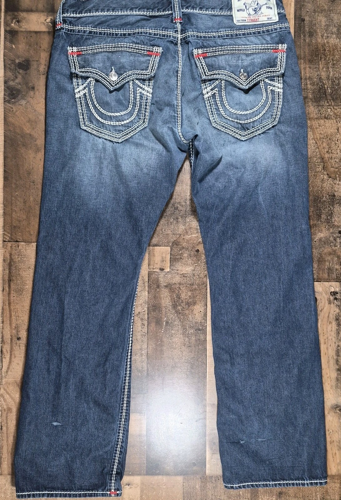 Vintage True Religion Mega T Jeans Men 38x33 Blue Flap Pocket Nat Red Stitch Y2K