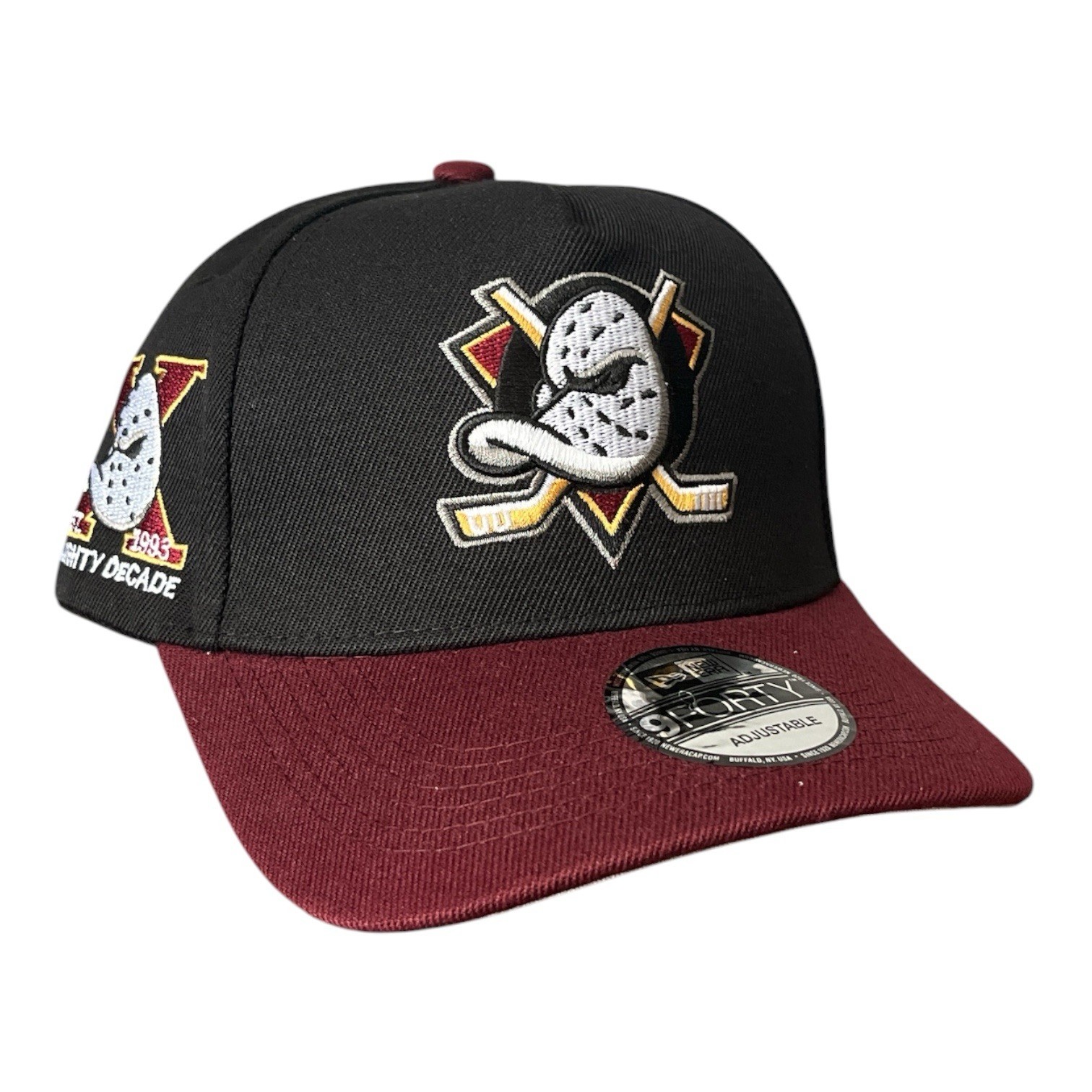 Anaheim Ducks 9Forty New Era Hat Snapback Black & Maroon Mighty Decade Patch Anaheim Ducks 9Forty New Era Hat Snapback Black & Maroon Mighty Decade Patch