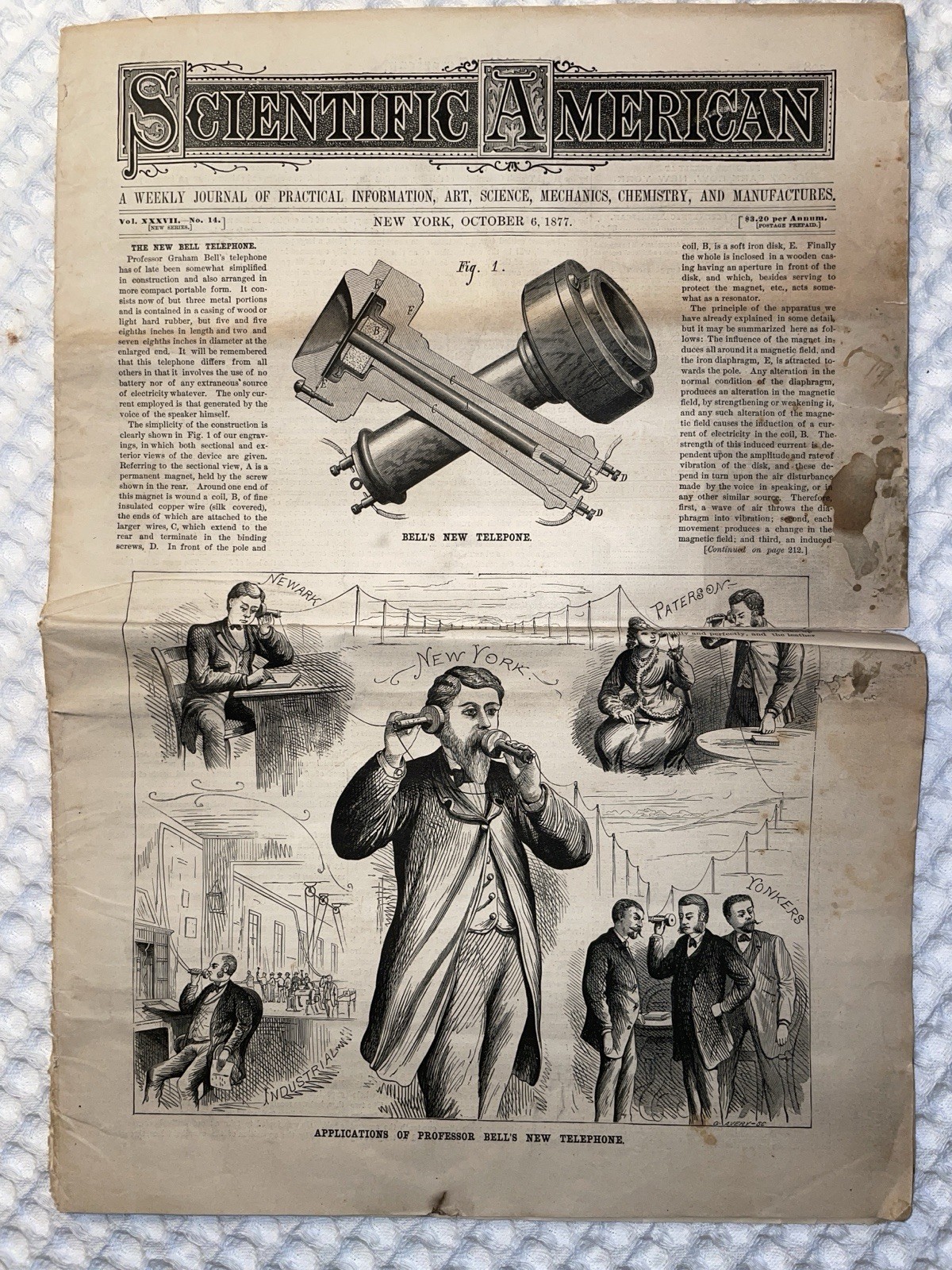 Rare 1877 Scientific American October 6, 1877  Bell’s New Telephone Illustrated