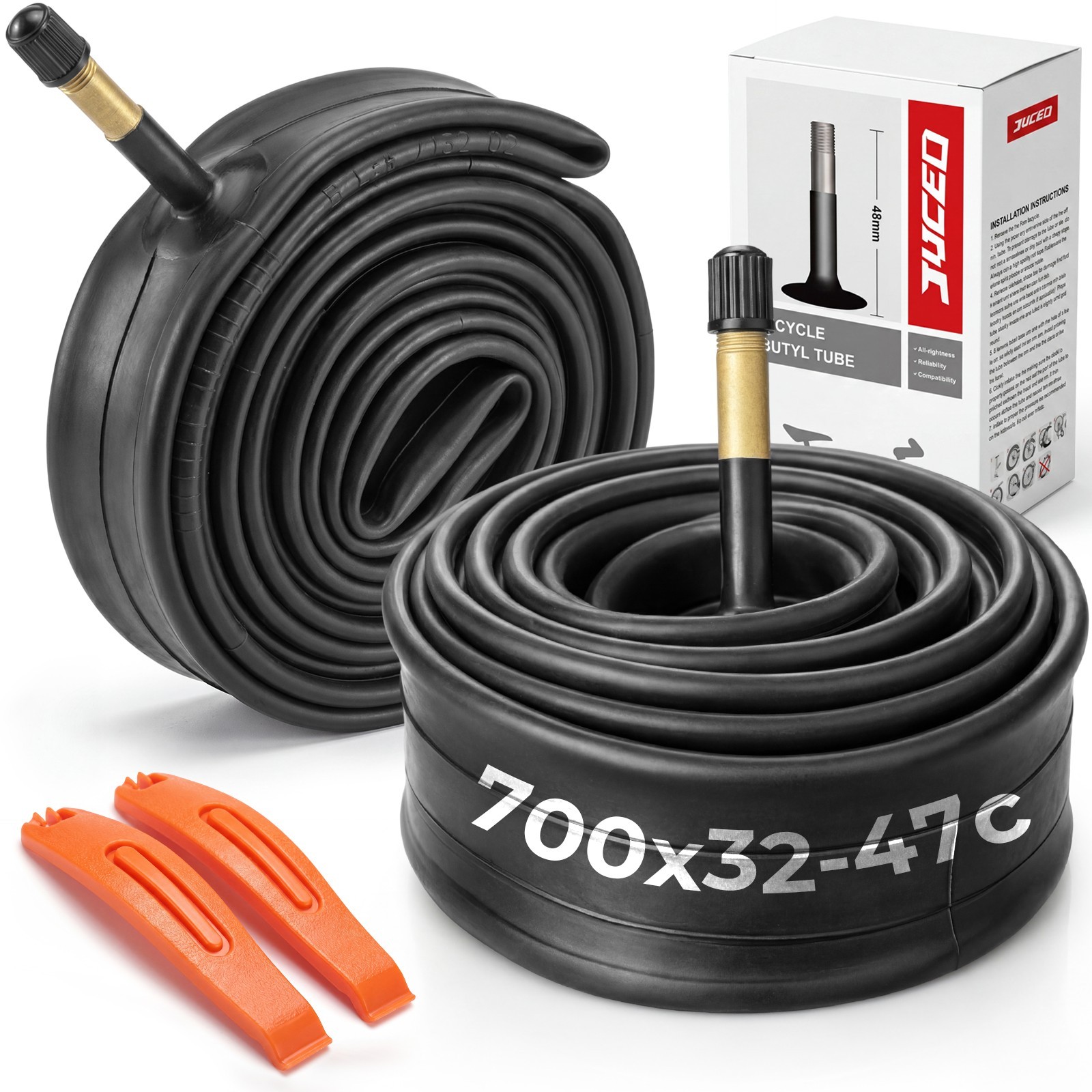 2PCS 700x32/35/38/40/43/45/47c Bike Tubes 48mm Schrader Valve AV48 Butyl Rubber