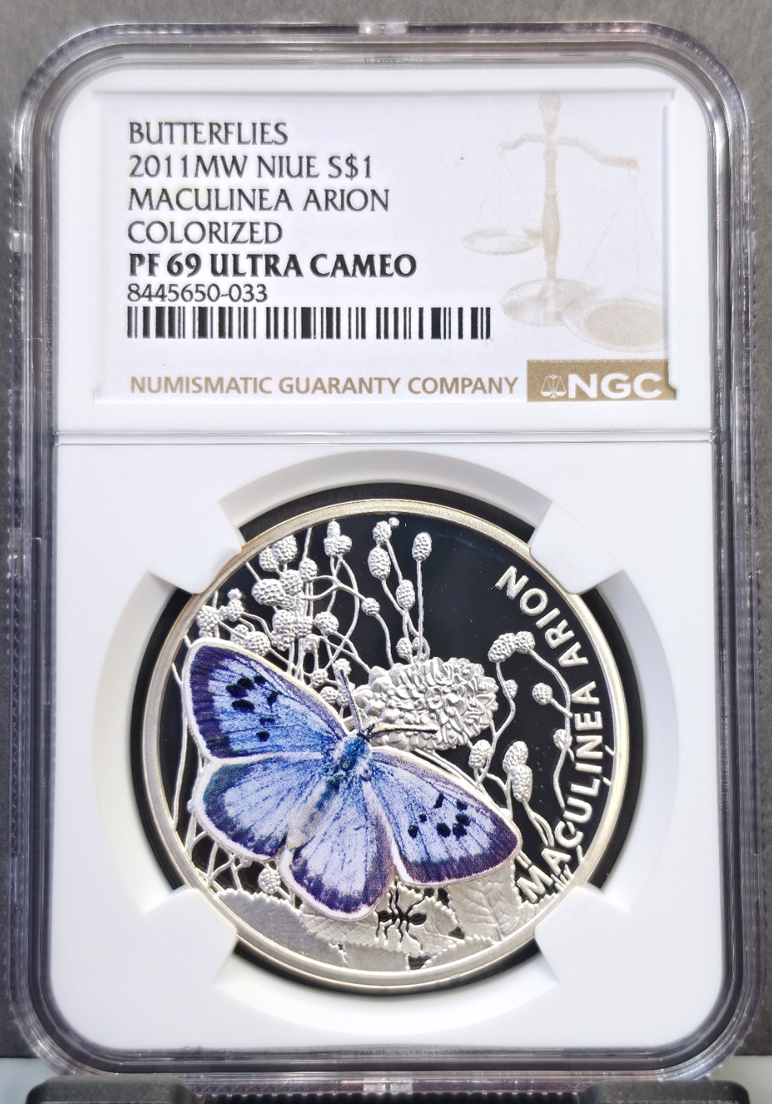 2011 NIUE SILVER 1 DOLLAR MACULINEA ARION BUTTERFLY NGC PF 69 ULTRA CAMEO RARE