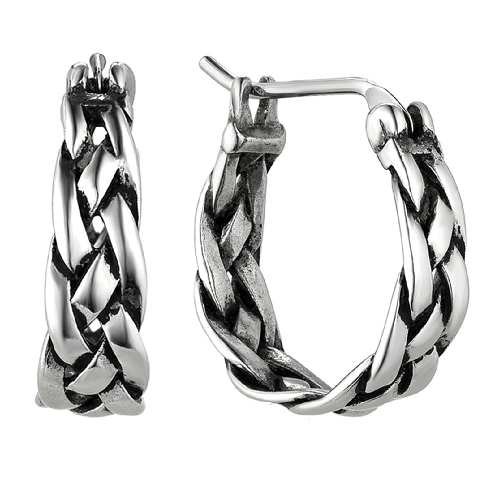 Stainless Steel Braided Small Hoop Huggie Earrings Thick Chunky For Men Women