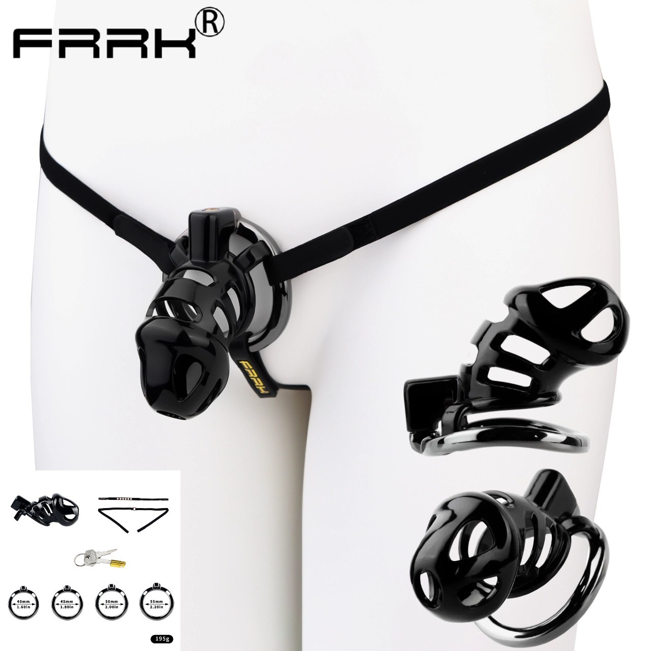FRRK Resin Chastity Cage Lock Device Breathable Penis Lock With Chastity Belt US