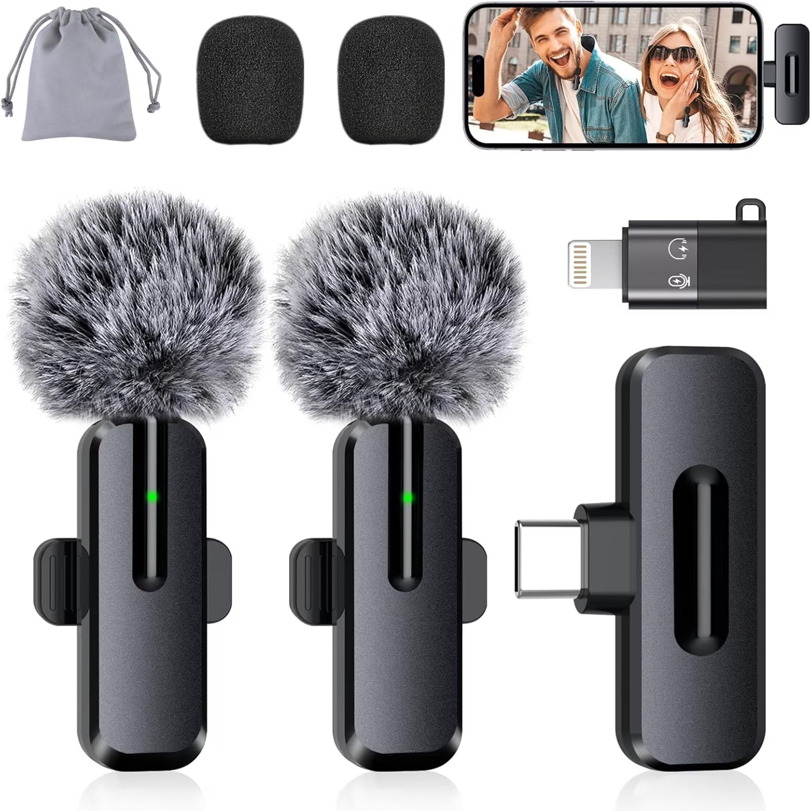Wireless 2 Pack Clip-on Mini Microphone Compatible with iPhone iPad Android for