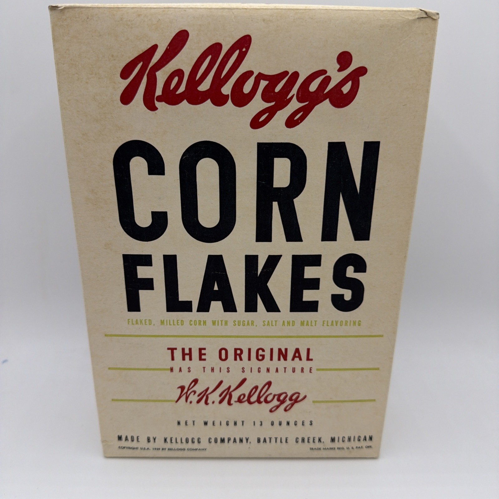 Vintage Kellogg’s Corn flakes Cereal, Box 1939