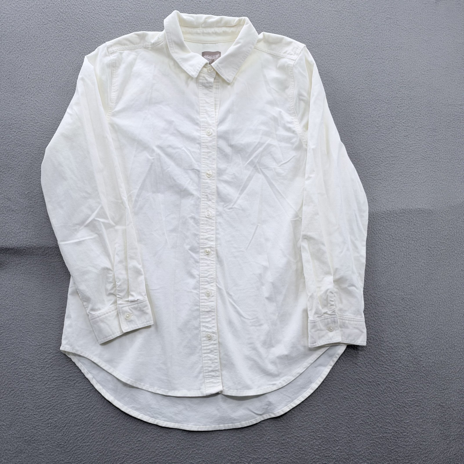 Chico\'s Shirt Womens 1 White Baby Cord Button Front Long Sleeve Fashion