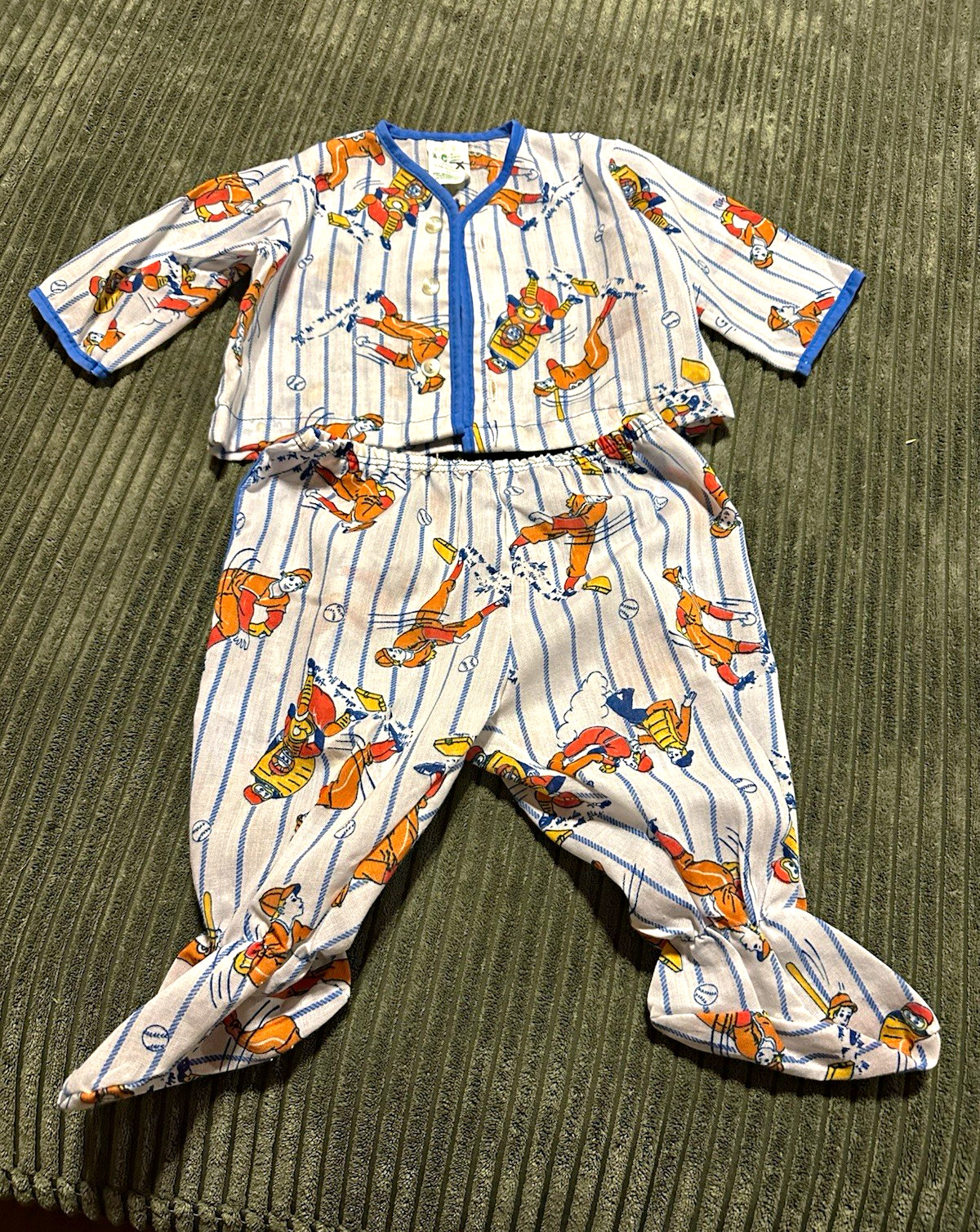 Vintage I-C Isaacson Carrico Baby Pajama Set Size 0 Footed Baseball 2 Piece Vintage I-C Isaacson Carrico Baby Pajama Set Size 0 Footed Baseball 2 Piece