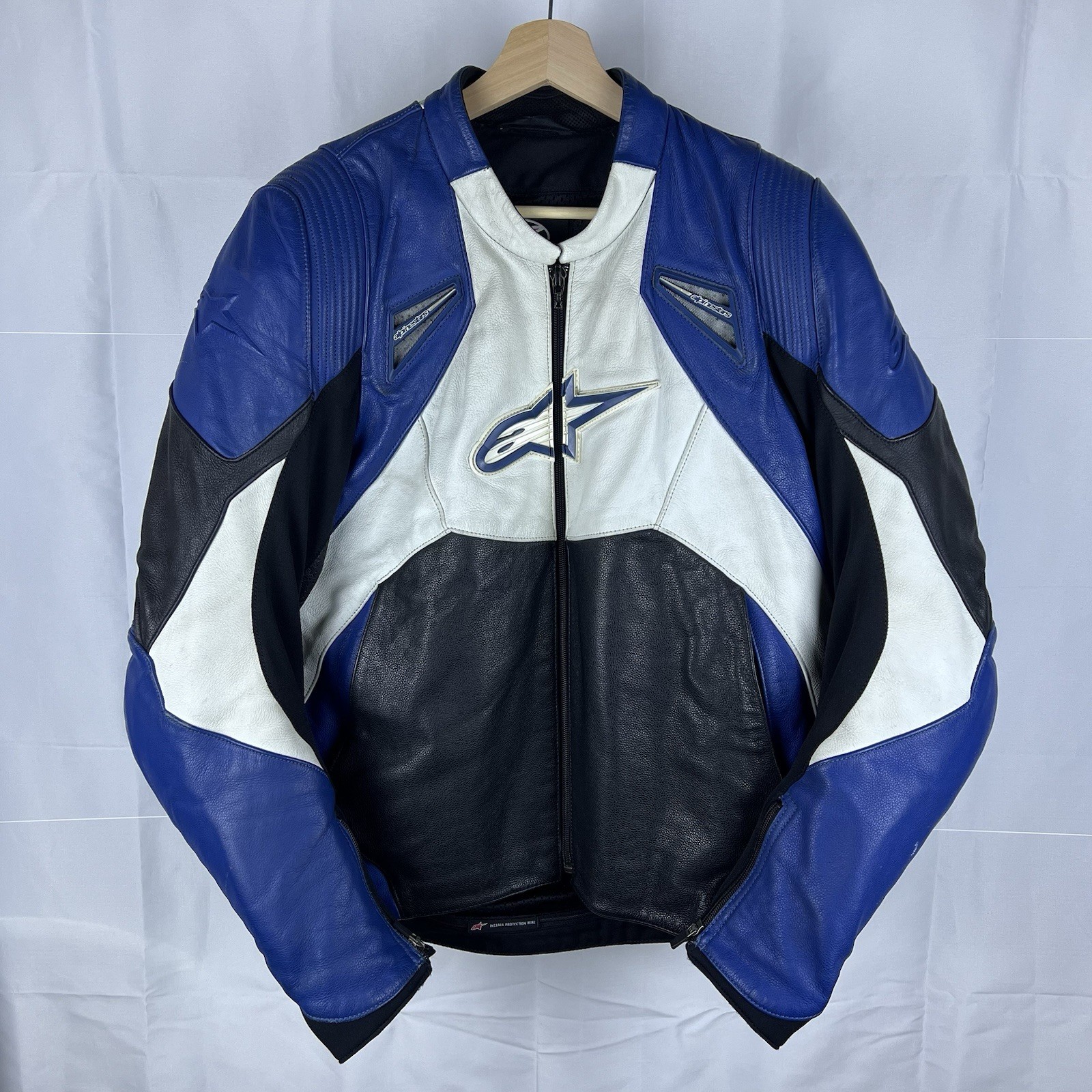Vintage Blue Alpine Stars Motorcycle Jacket Cow Leather Mens Size US 44 EU 54