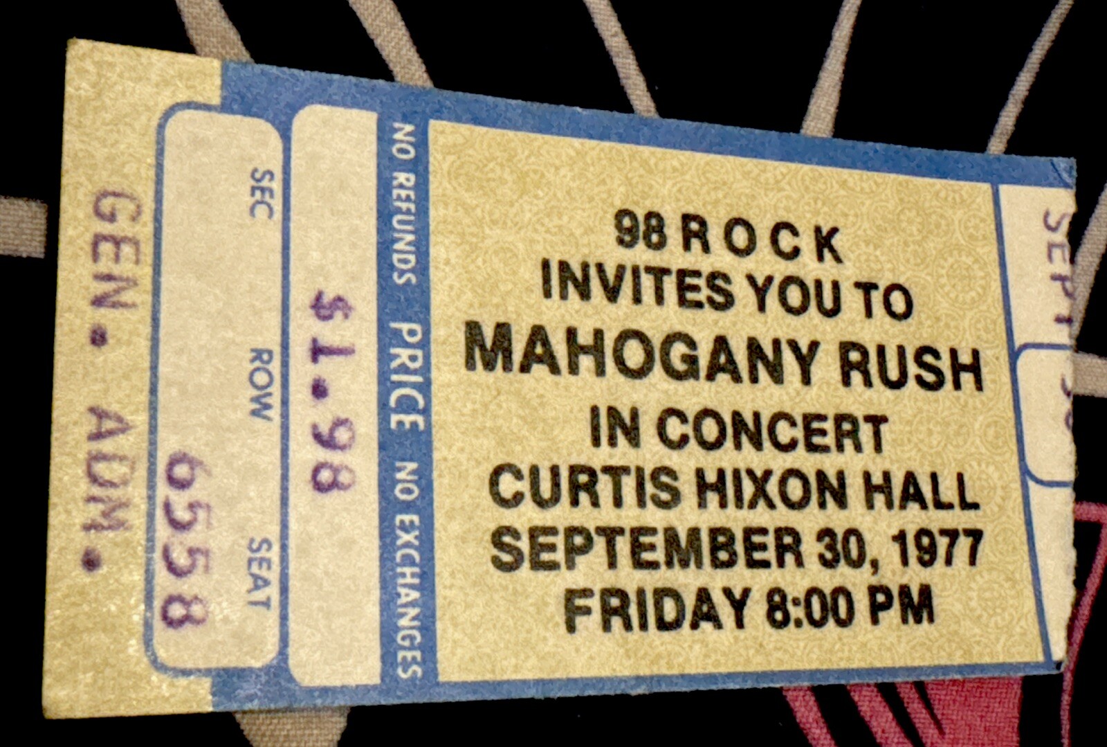 MAHOGANY RUSH - SEPTEMBER 30, 1977 - CURTIS HIXON CONVENTION HALL TAMPA - TICKET MAHOGANY RUSH - SEPTEMBER 30, 1977 - CURTIS HIXON CONVENTION HALL TAMPA - TICKET