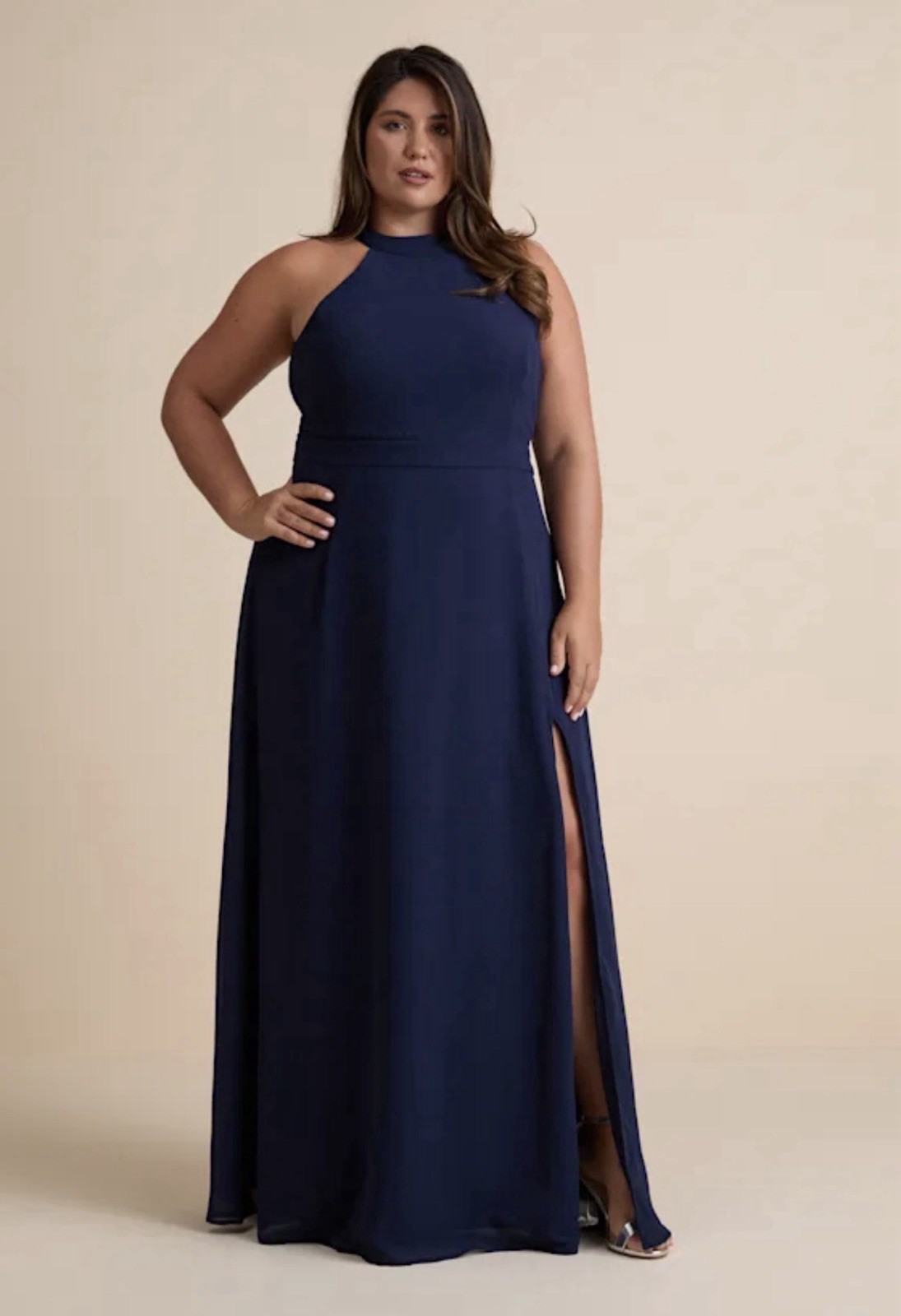 Lulus NWT Confidently Charismatic Navy Blue Backless Halter Maxi Dress size 2X