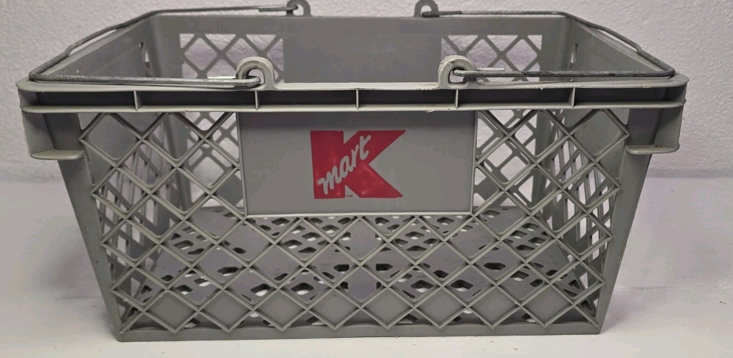 VTG Gray Kmart Dept Store Plastic Shopping Hand Basket Metal Wire Handles 90s VTG Gray Kmart Dept Store Plastic Shopping Hand Basket Metal Wire Handles 90s