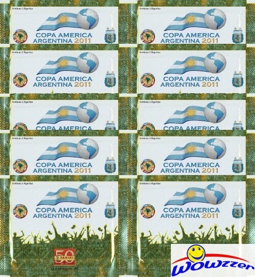 (10) 2011 Panini Copa America Sealed Sticker Packs-50 Stickers-NEYMAR RC Year