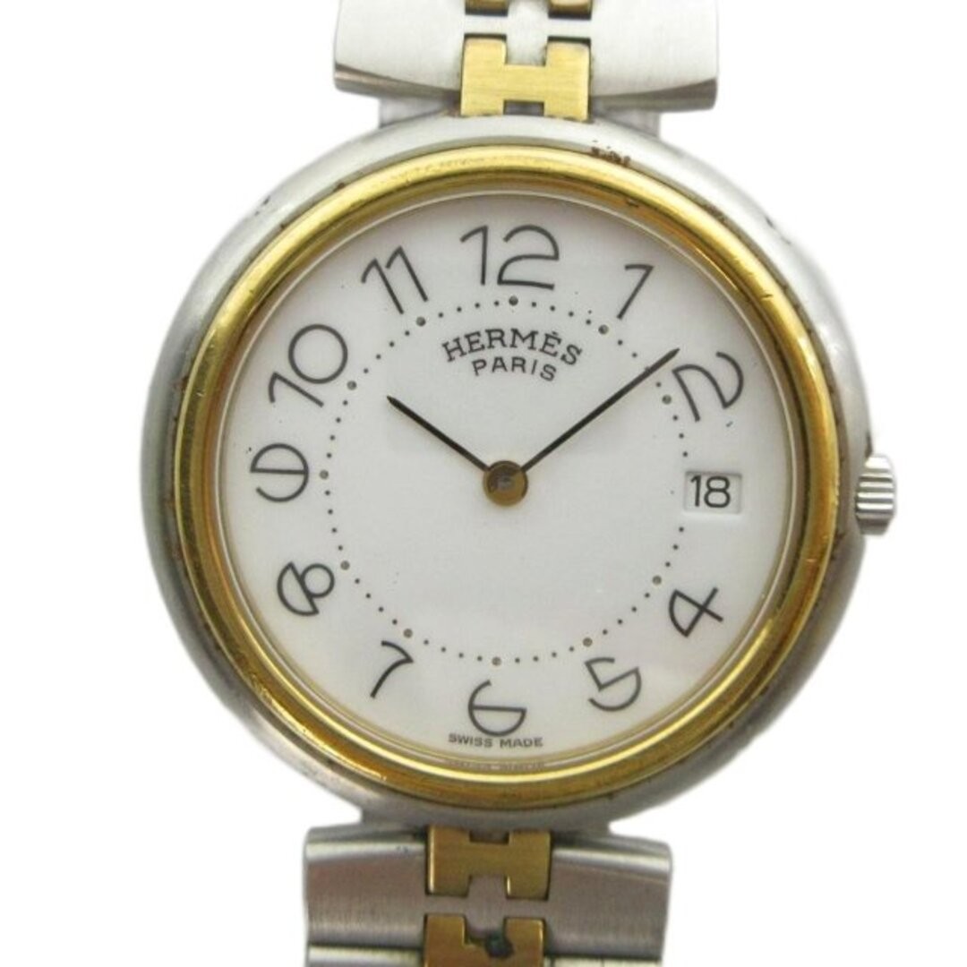 Hermes 313769 Profile Watch Quartz Date White Dial Silver Color Gold Used 1ebe36