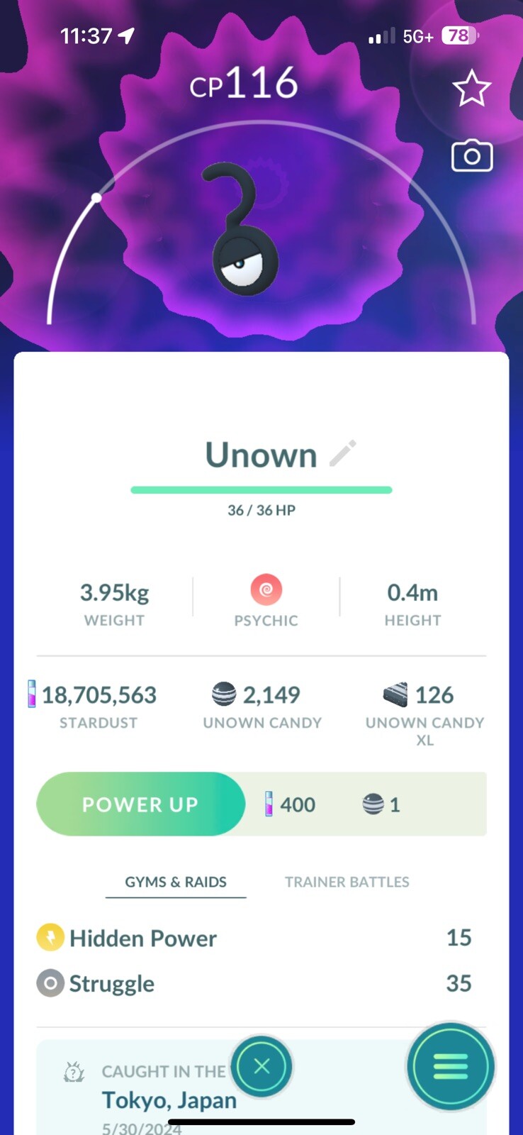 Pokemon Unown Question Mark ? (NON Shiny) - TRADE 20k stardust