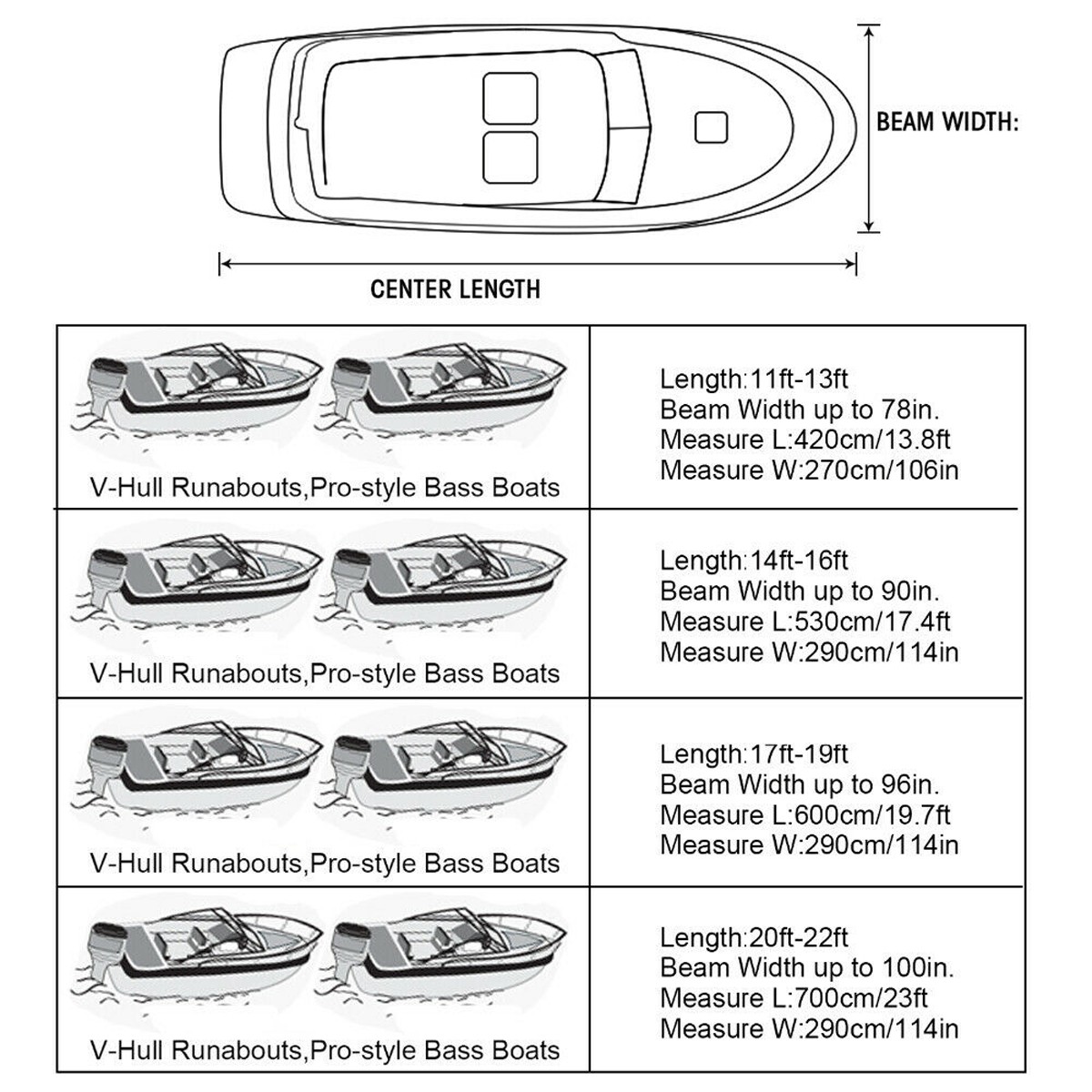 14FT 16FT 18FT 20FT 22FT Trailerable Boat Cover Waterproof For V-Hull Runabout