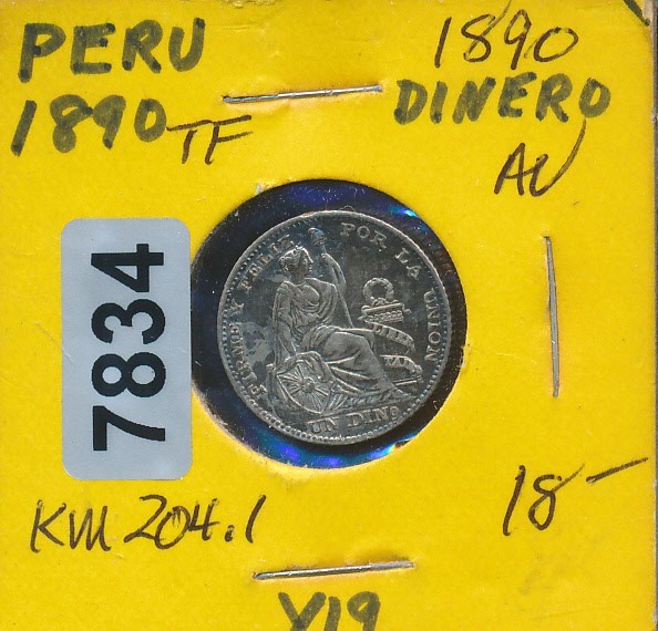 PERU -1890 TF - - SILVER DINERO - #7834