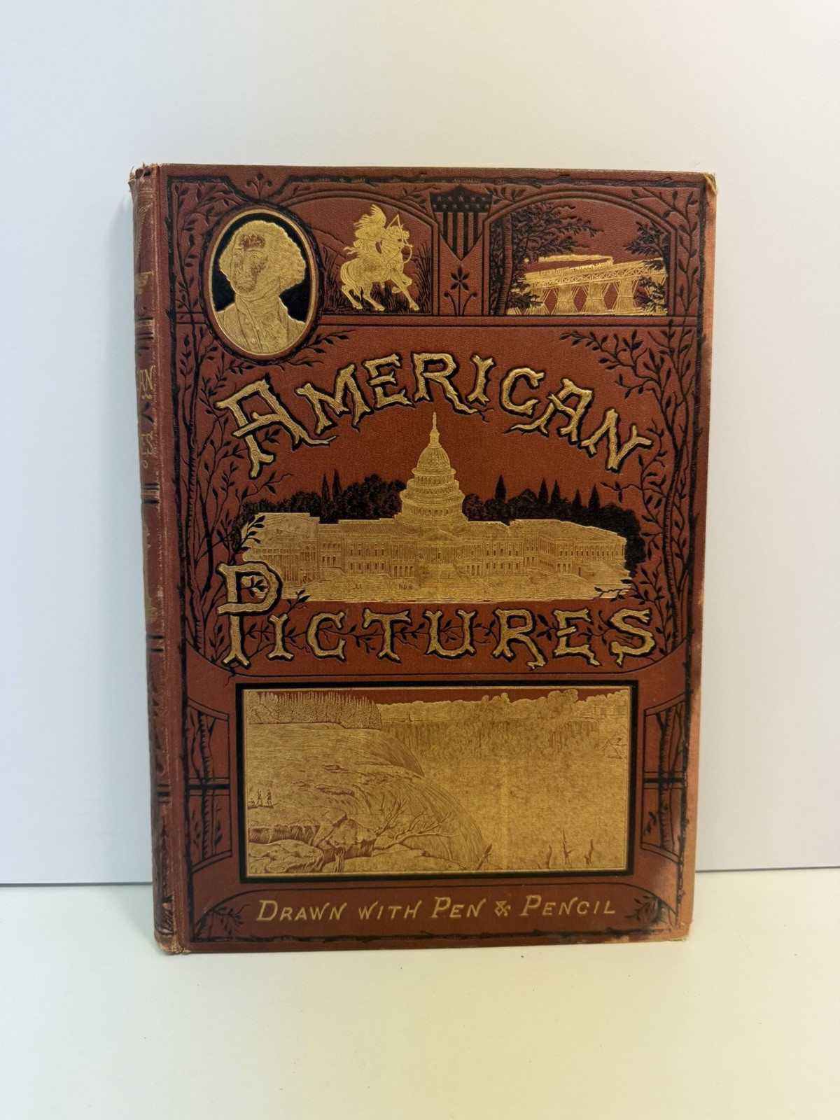 AMERICAN PICTURES drawn with PEN & PENCIL red cover GILDED EDGES circa 1876