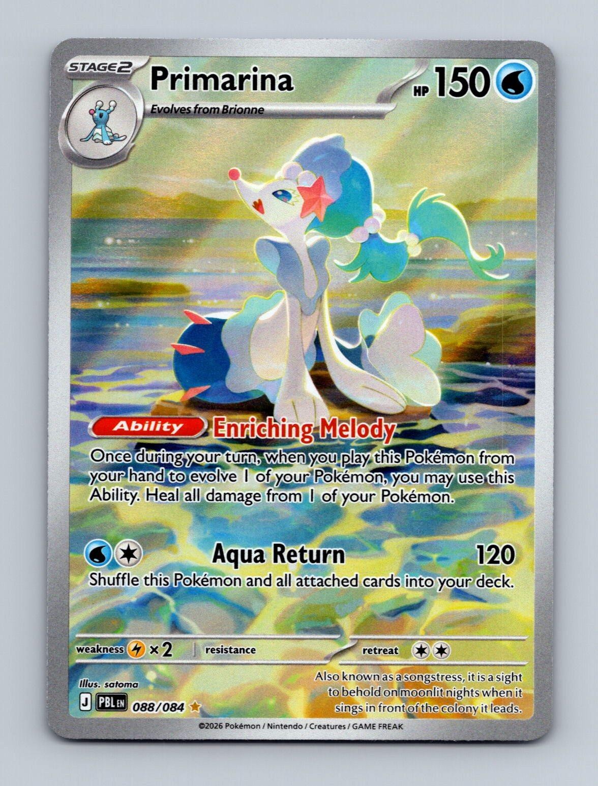 Primarina 088/084 Illustration Rare Pitch Black Pokemon Holo Near Mint Primarina 088/084 Illustration Rare Pitch Black Pokemon Holo Near Mint