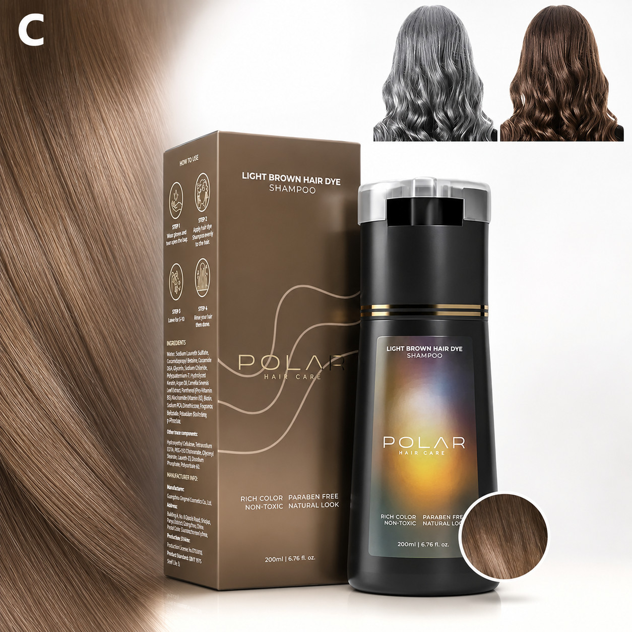 Polar-Hair Dye Shampoo Polar Hair Care, Hair Care Shampoo 200ML/6.7 OZ 4 Colors