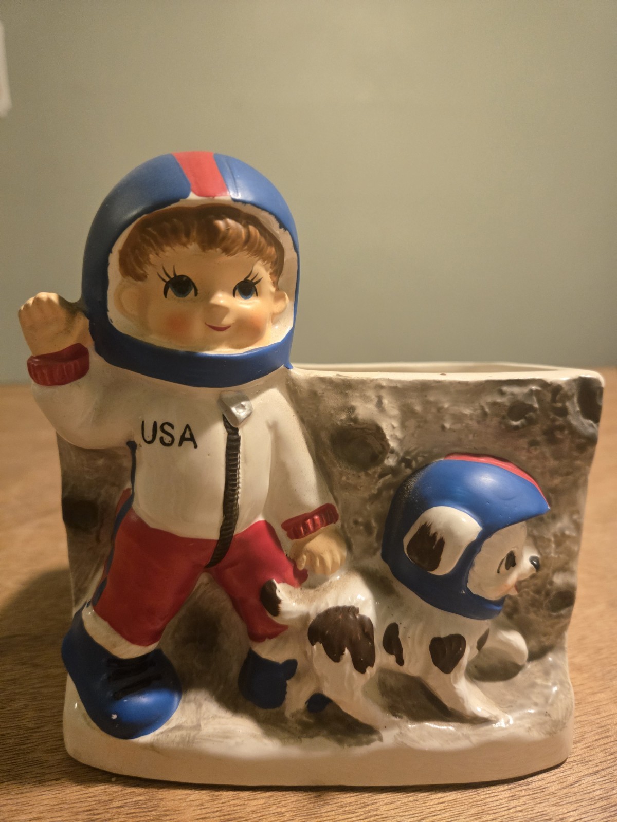 Vintage 1962 Napco American Astronaut Boy & Astronaut Puppy Dog Planter πΊπΈ USA Vintage 1962 Napco American Astronaut Boy & Astronaut Puppy Dog Planter πΊπΈ USA