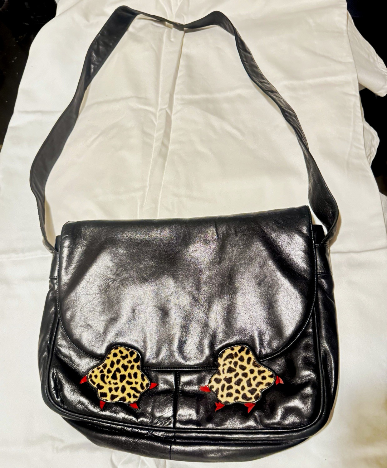 Rare Vintage 1980s Maud Frizon Black Leather Crossbody Messenger Bag