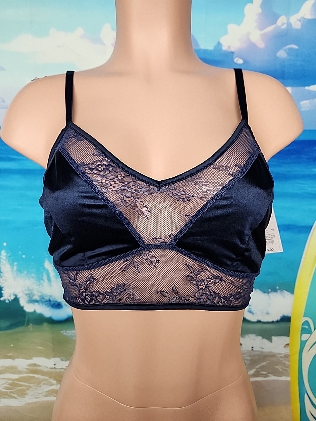 Nwt Auden Women\'s Lace Bralette Blue Wireless Pullover Lined Semi-Sheer Medium Nwt Auden Women\'s Lace Bralette Blue Wireless Pullover Lined Semi-Sheer Medium