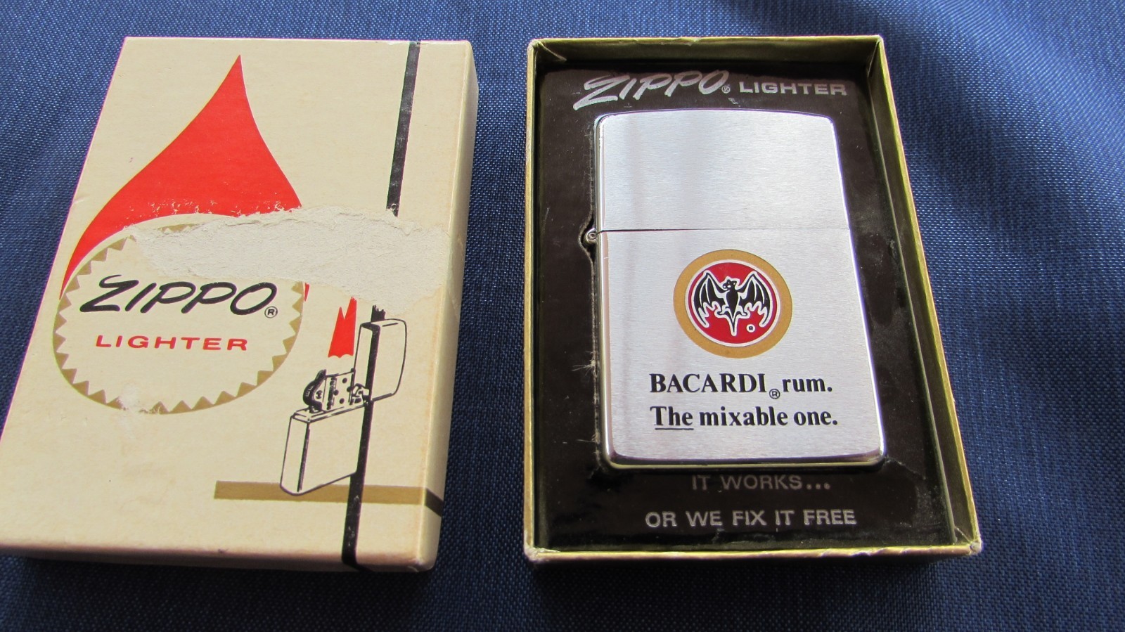 VINTAGE 1974 BACARDI RUM ADVERTISING ZIPPO LIGHTER IN BOX VINTAGE 1974 BACARDI RUM ADVERTISING ZIPPO LIGHTER IN BOX