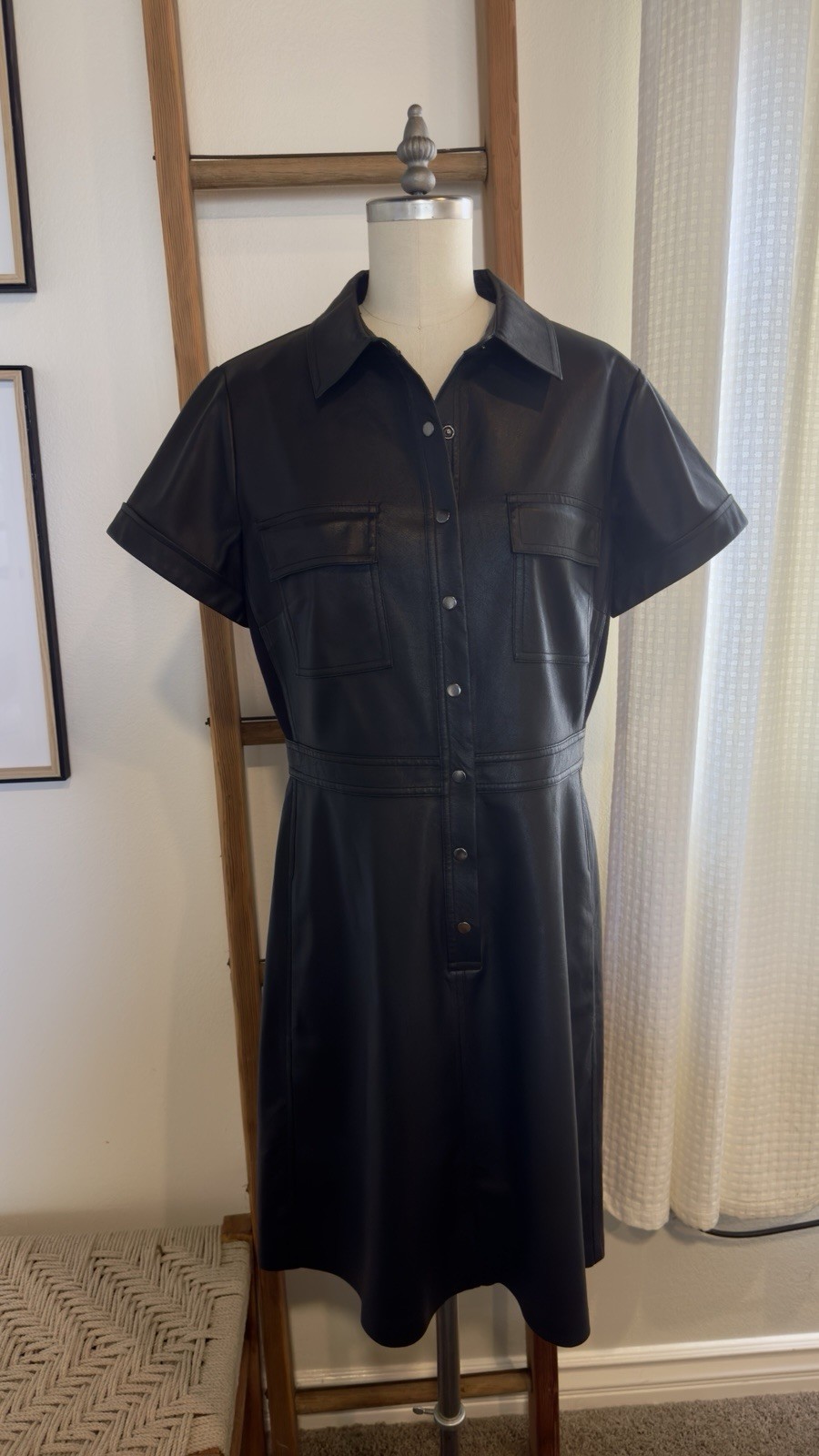 bcbg maxazria faux leather mini shift dress