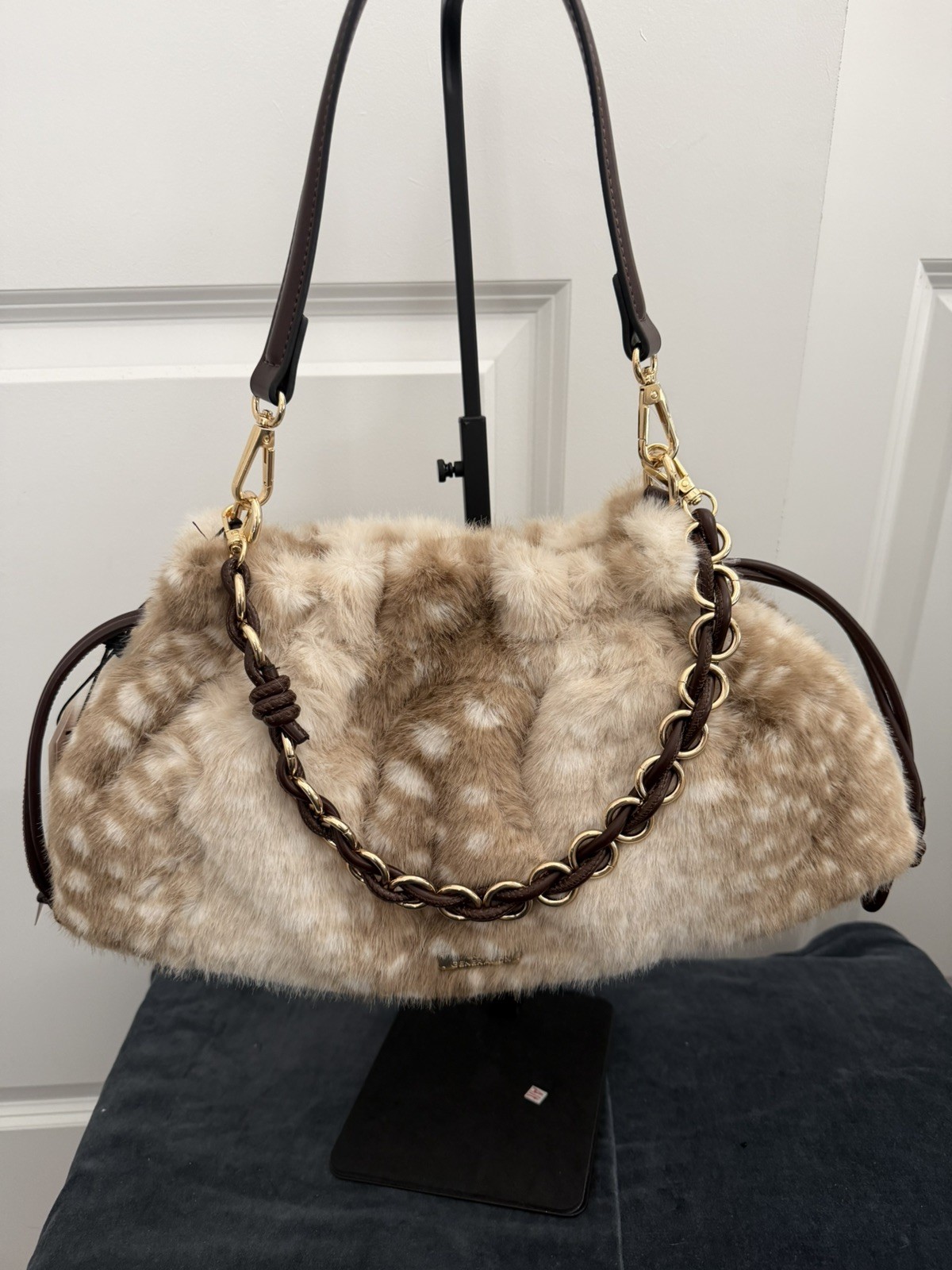BCBG Generation Faux Fur Deer Print Shoulder Bag Light Fawn Beige NWT BCBG Generation Faux Fur Deer Print Shoulder Bag Light Fawn Beige NWT