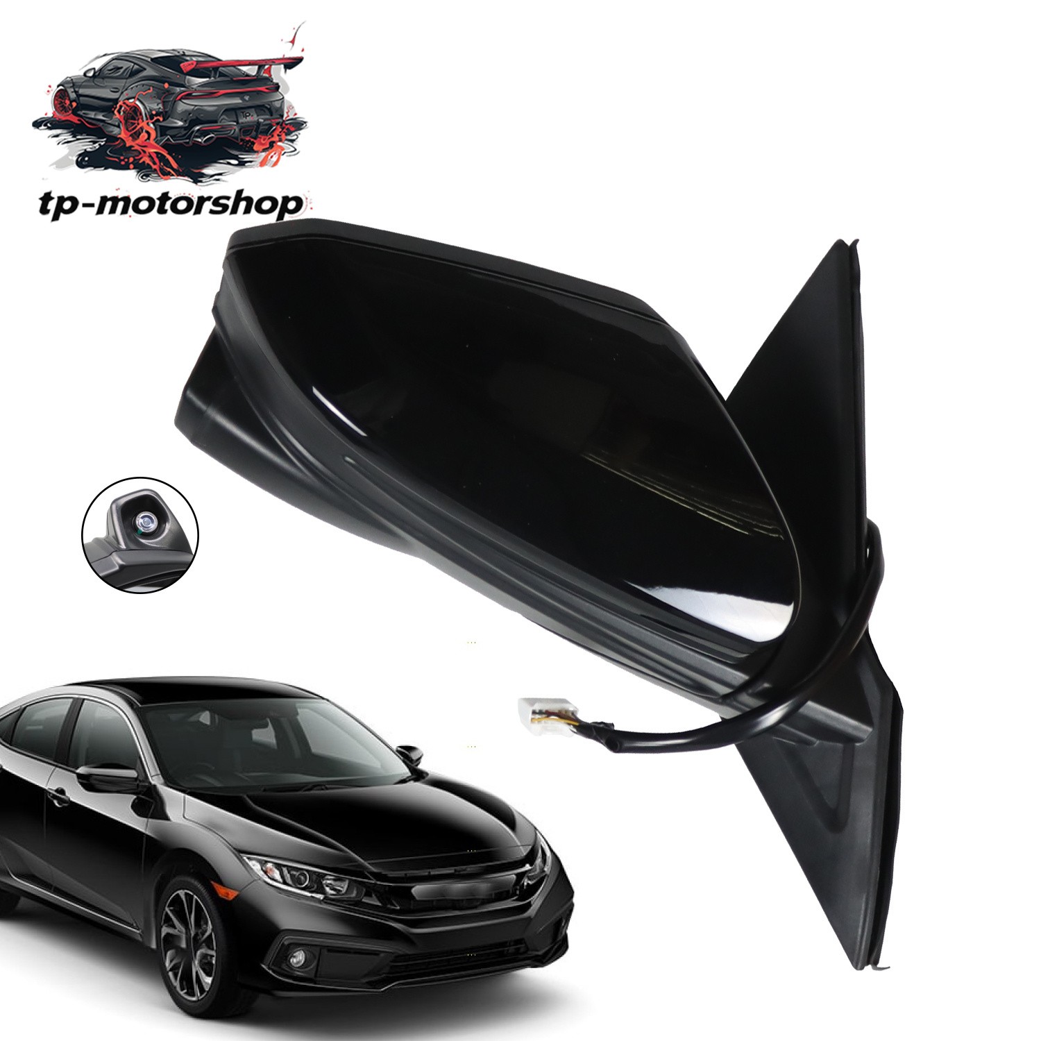 11Pin Right Side Mirror Power Fold Heated Camera For 2016-2021 Honda Civic Sedan