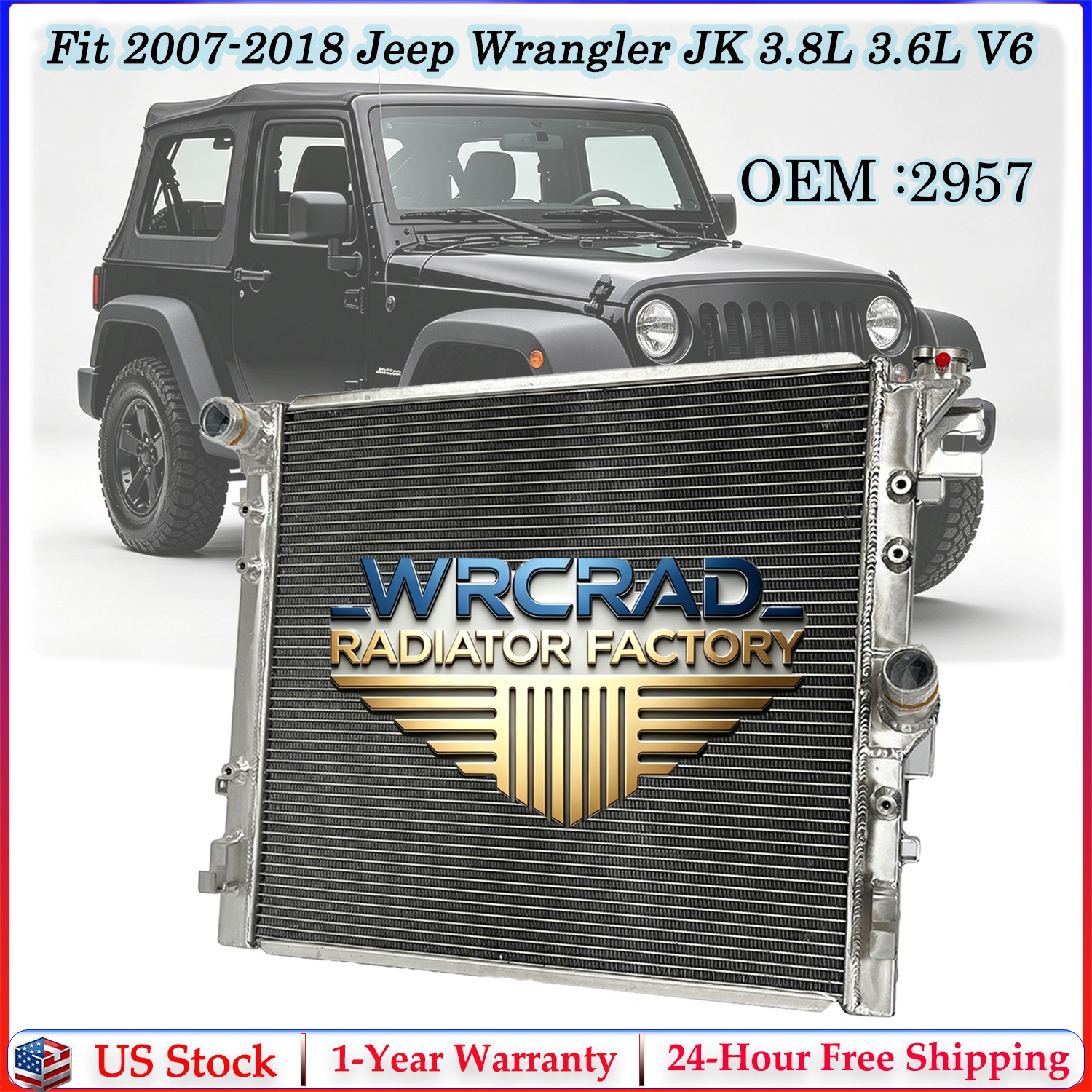 All Aluminum Radiator Fit 2007-2018 Jeep Wrangler JK 3.8L 3.6L V6 Engine OE#2957