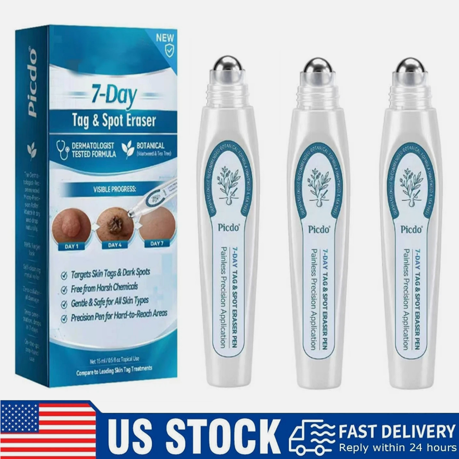 3x Picdo 7-Day Skin Tag&Spot Eraser Roll-On Botanical Spot Corrector Liquid